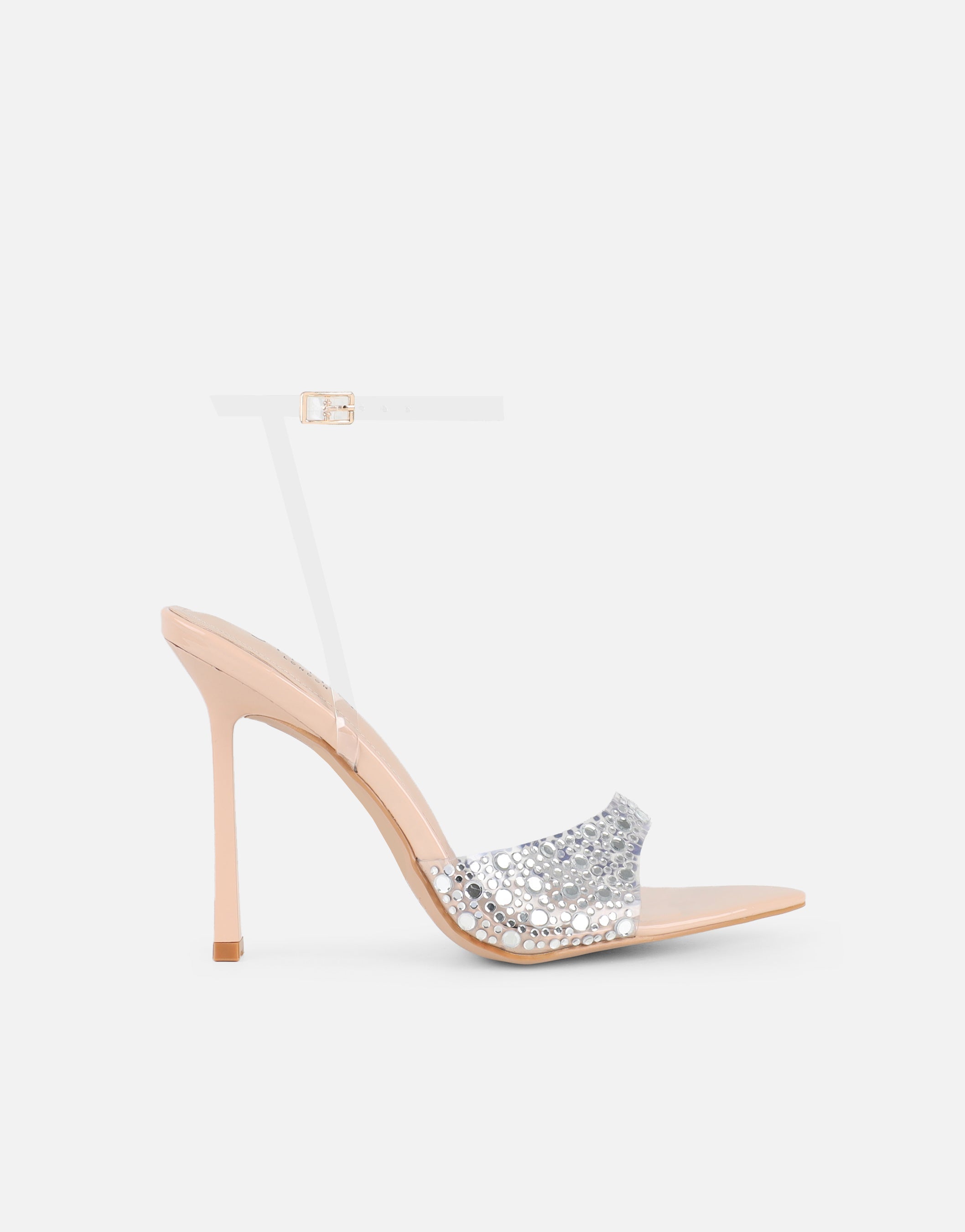 Lopezz Nude Patent Clear Embellished Heeled Sandals
