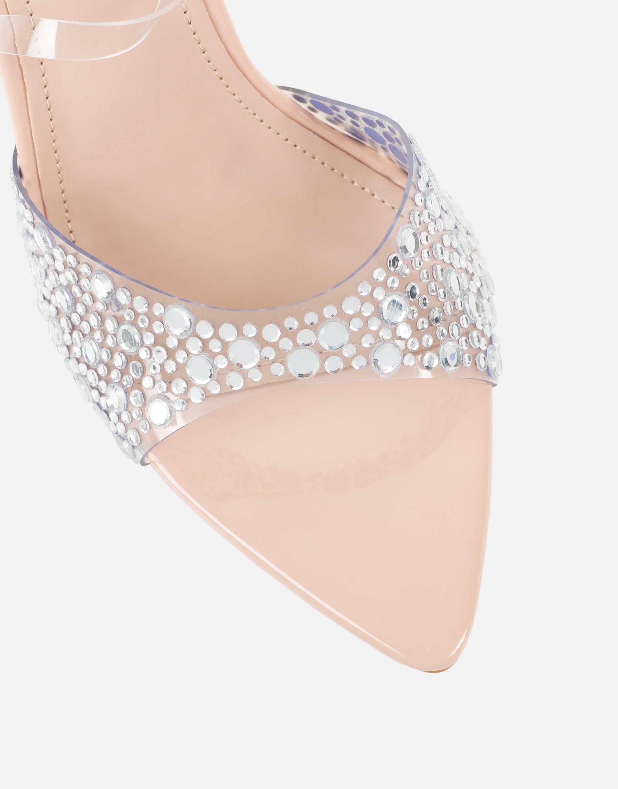 Lopezz Nude Patent Clear Embellished Heeled Sandals
