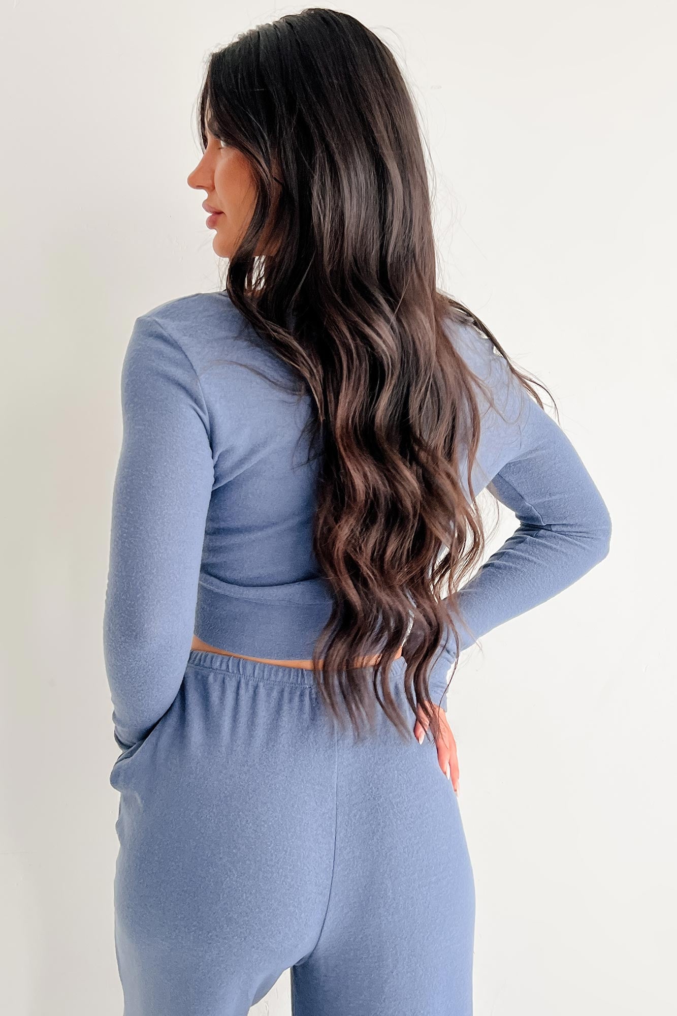 All Your Love Button Detail Long Sleeve Top (Dusty Navy)