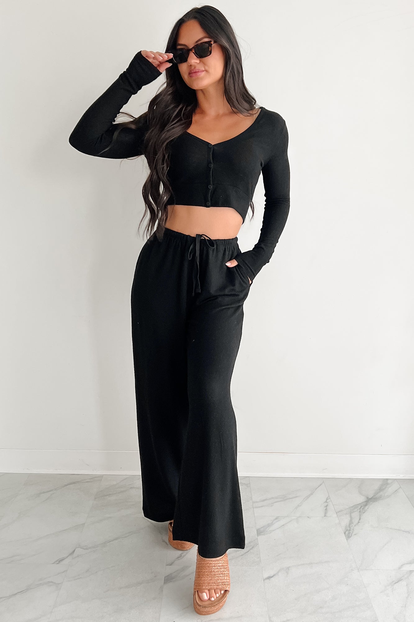 All Your Love Button Detail Long Sleeve Top (Black)