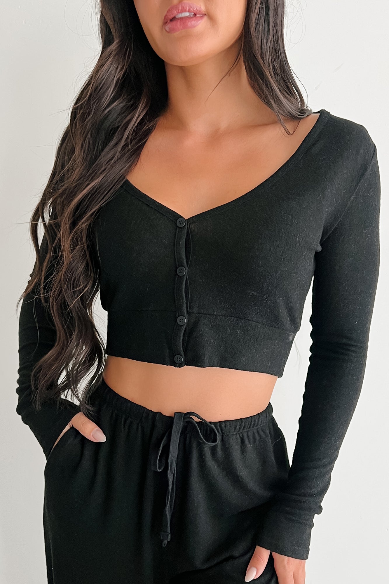 All Your Love Button Detail Long Sleeve Top (Black)