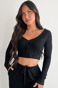 All Your Love Button Detail Long Sleeve Top (Black)