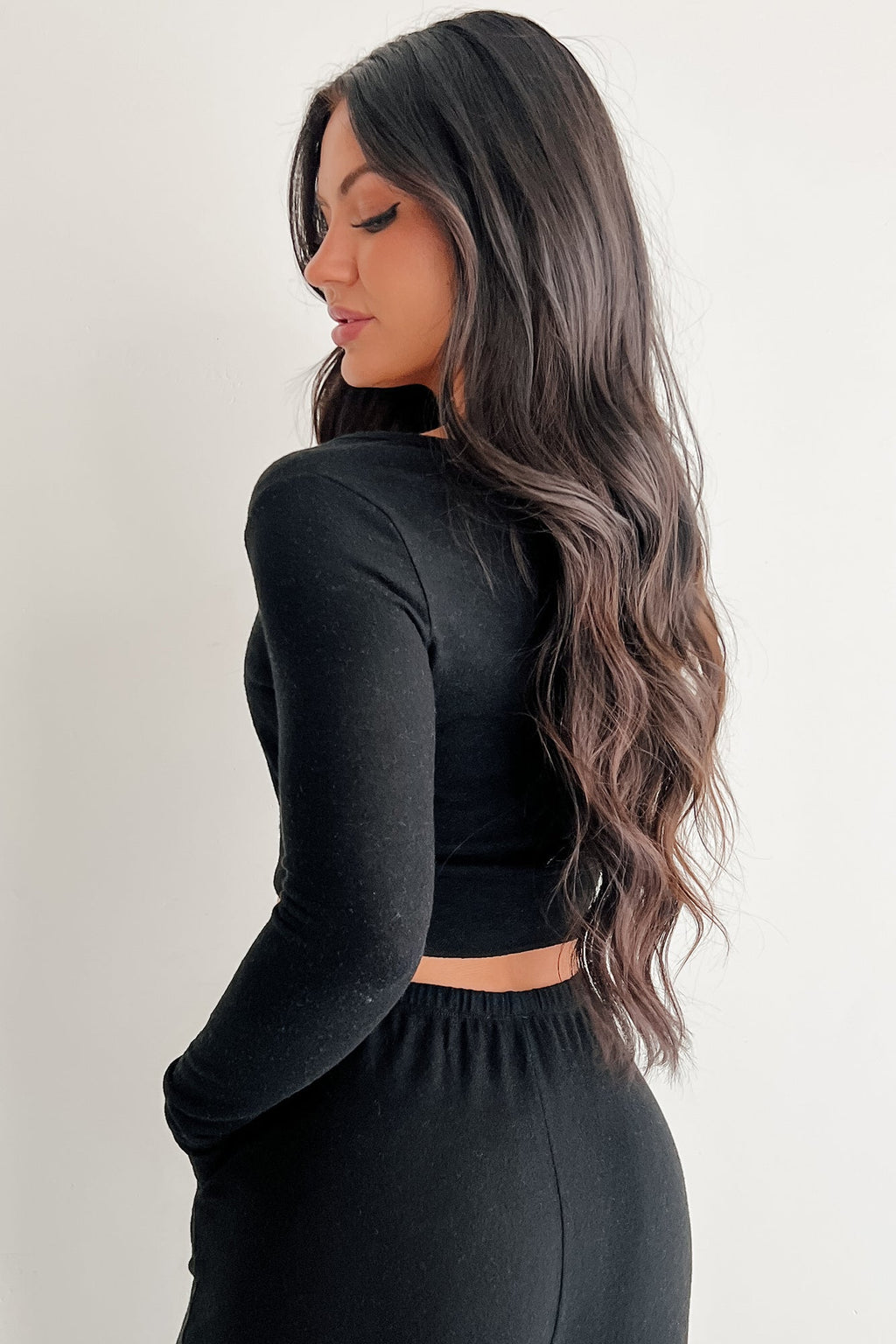 All Your Love Button Detail Long Sleeve Top (Black)