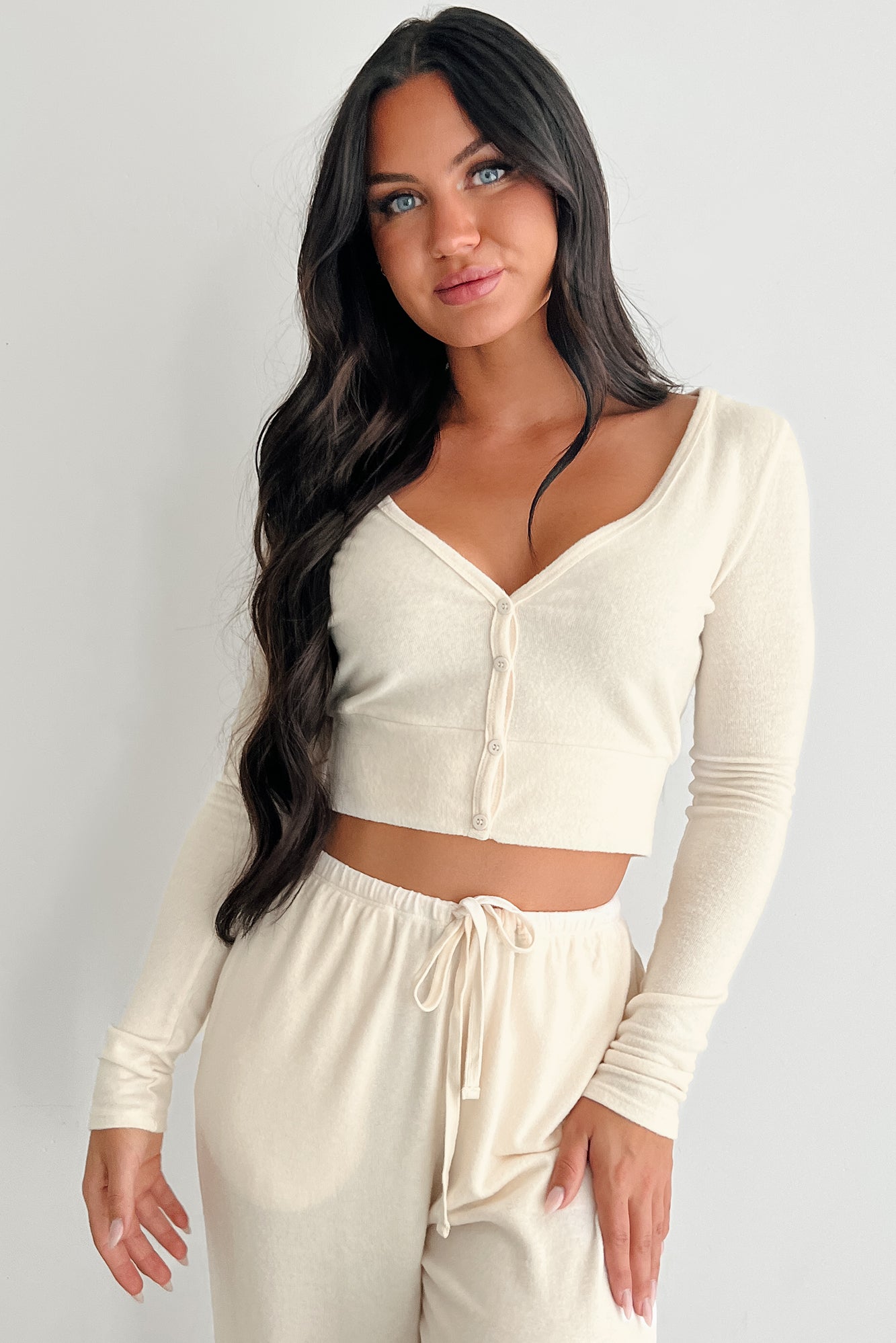 All Your Love Button Detail Long Sleeve Top (Cream)