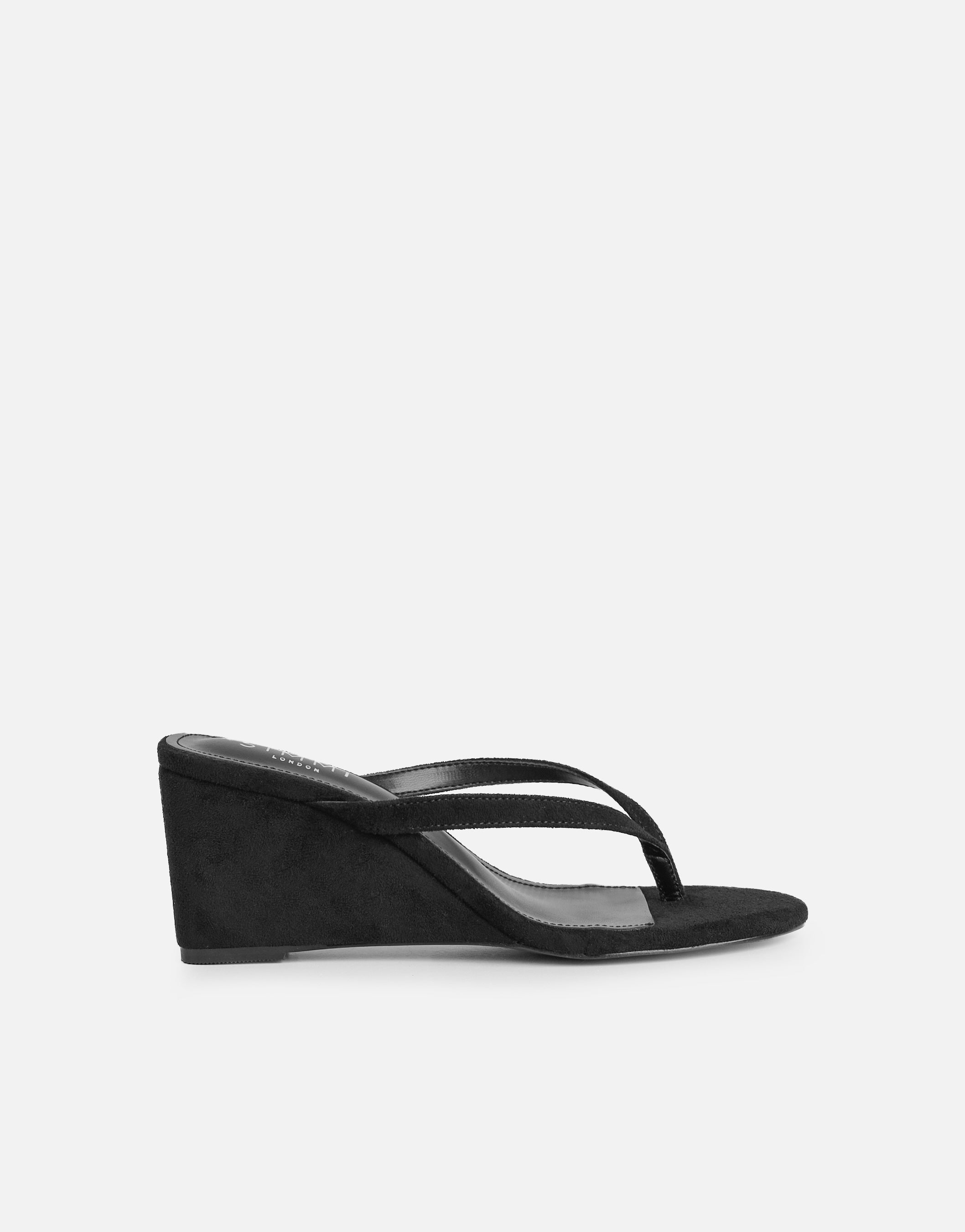 Immy Black Suede Toe Thong Wedge Sandals