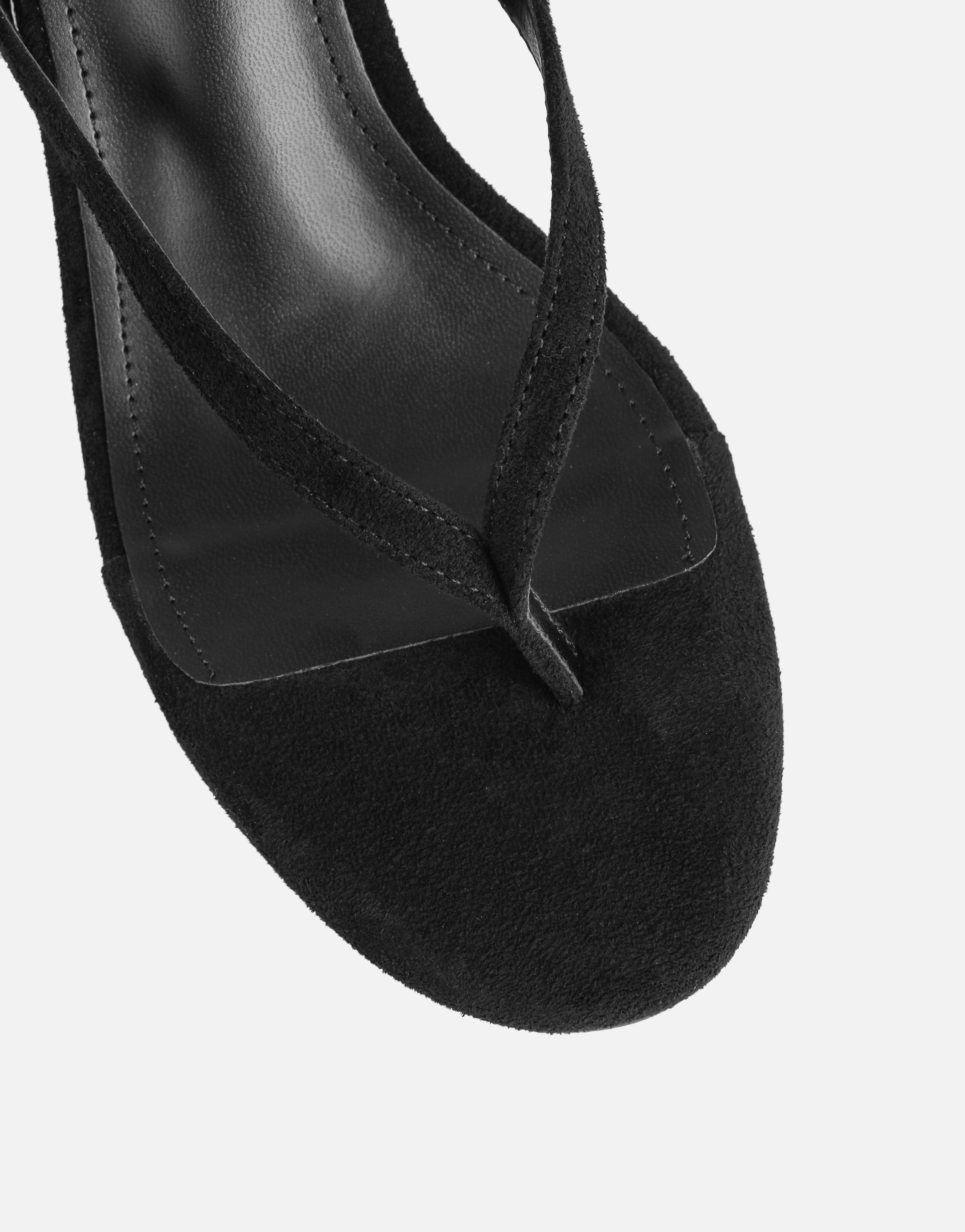 Immy Black Suede Toe Thong Wedge Sandals
