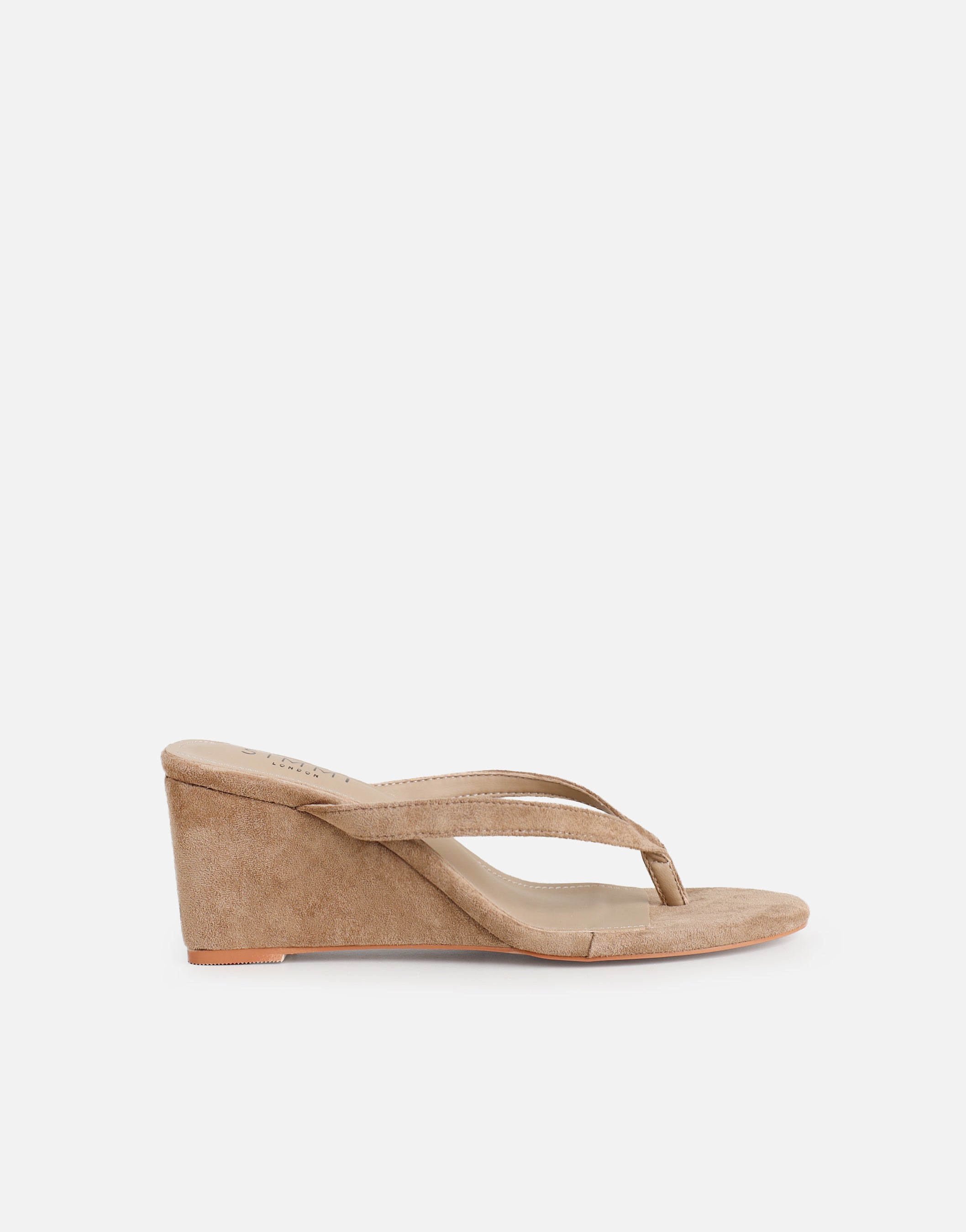 Immy Dark Beige Suede Toe Thong Wedge Sandals