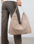 Isla Large Beige Faux Suede Shoulder Bag