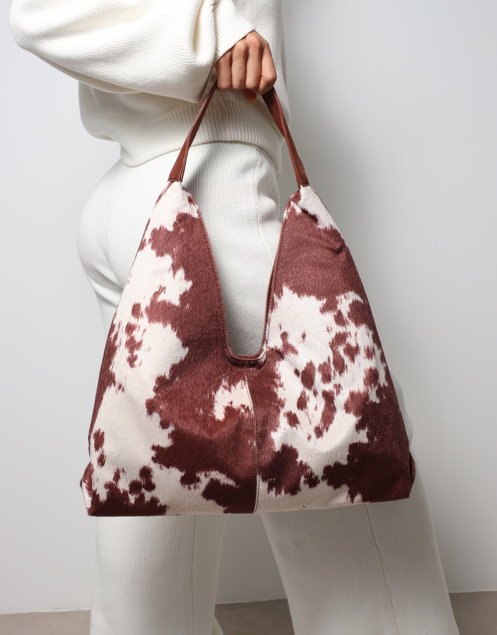 Isla Large Cow Print Suede Shoulder Bag