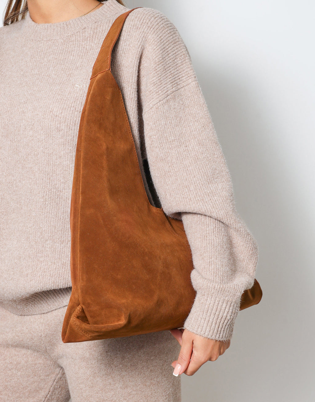 Isla Large Tan Faux Suede Shoulder Bag