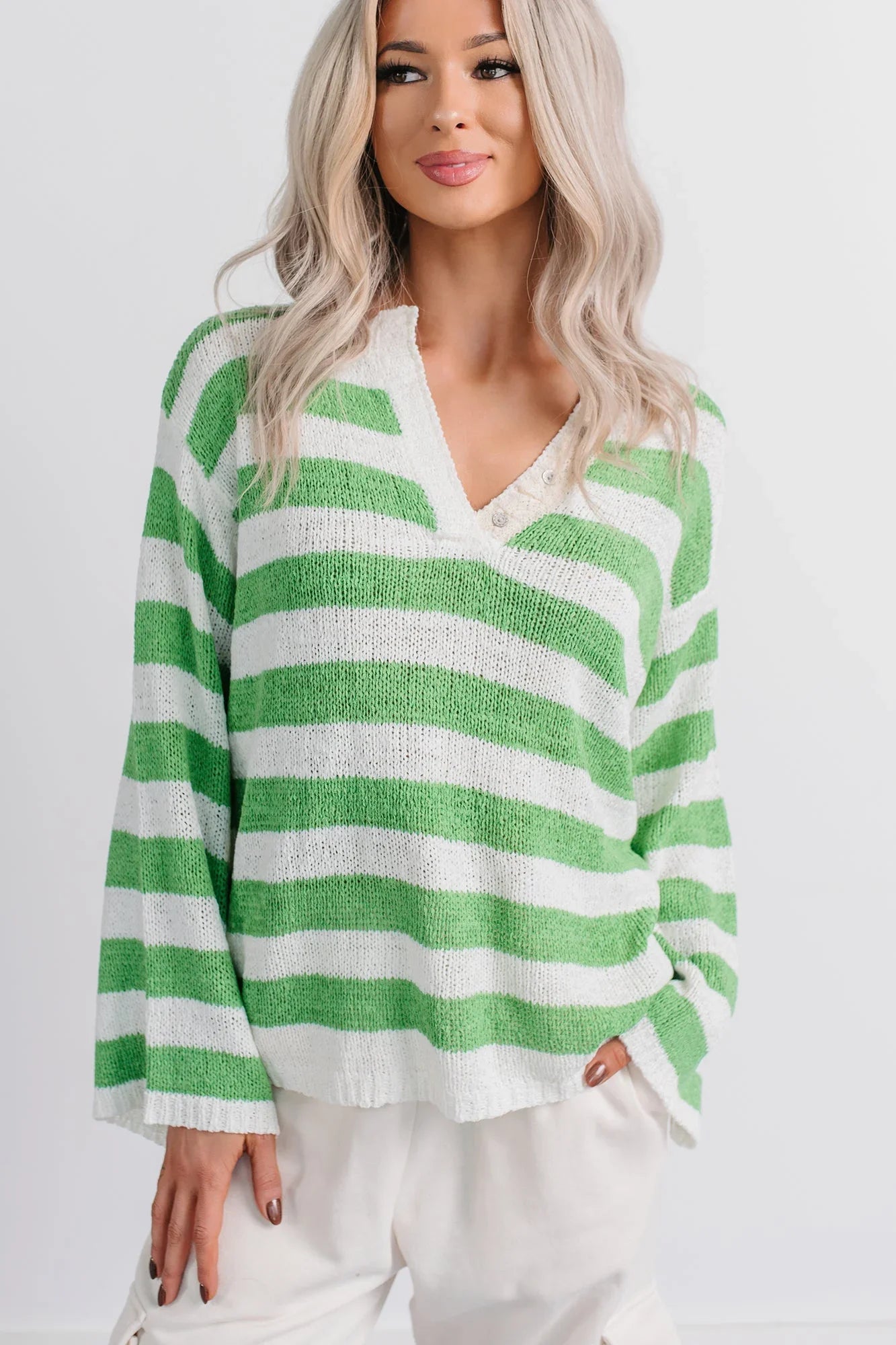 All Dressed Down Striped Knit POL Sweater (Green/Multi)