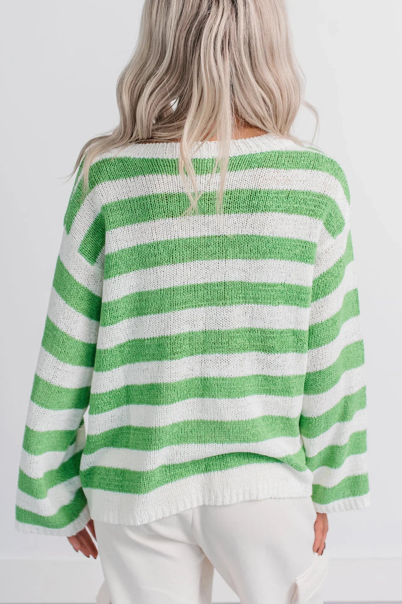 All Dressed Down Striped Knit POL Sweater (Green/Multi)