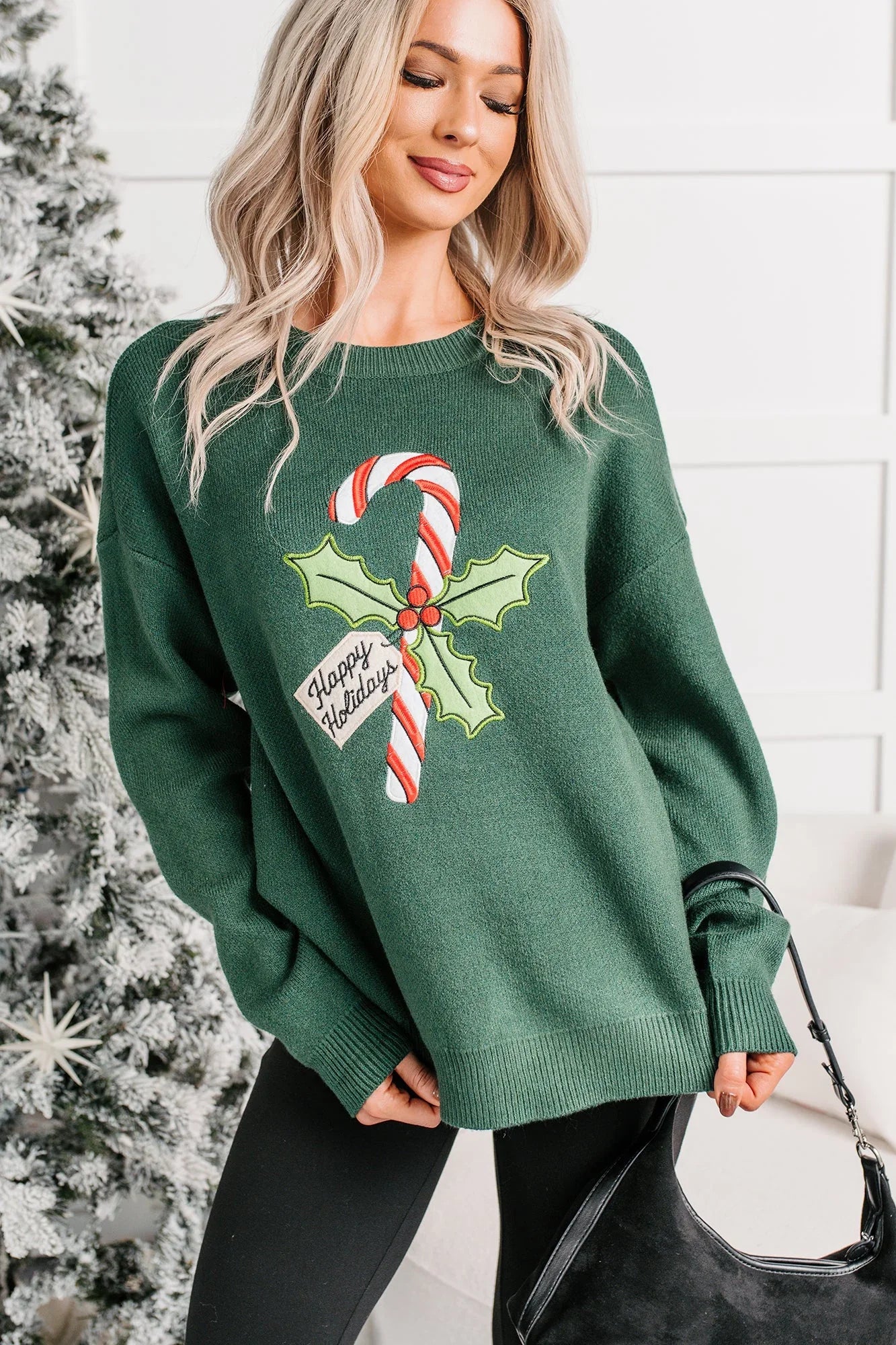 "Happy Holidays" Christmas Sweater (Hunter Green)