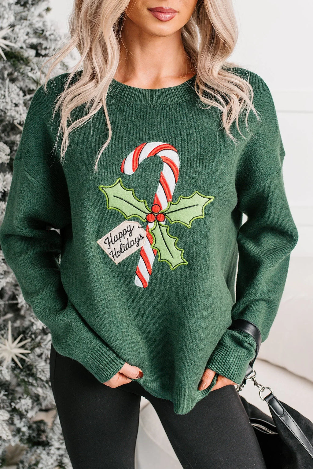 "Happy Holidays" Christmas Sweater (Hunter Green)