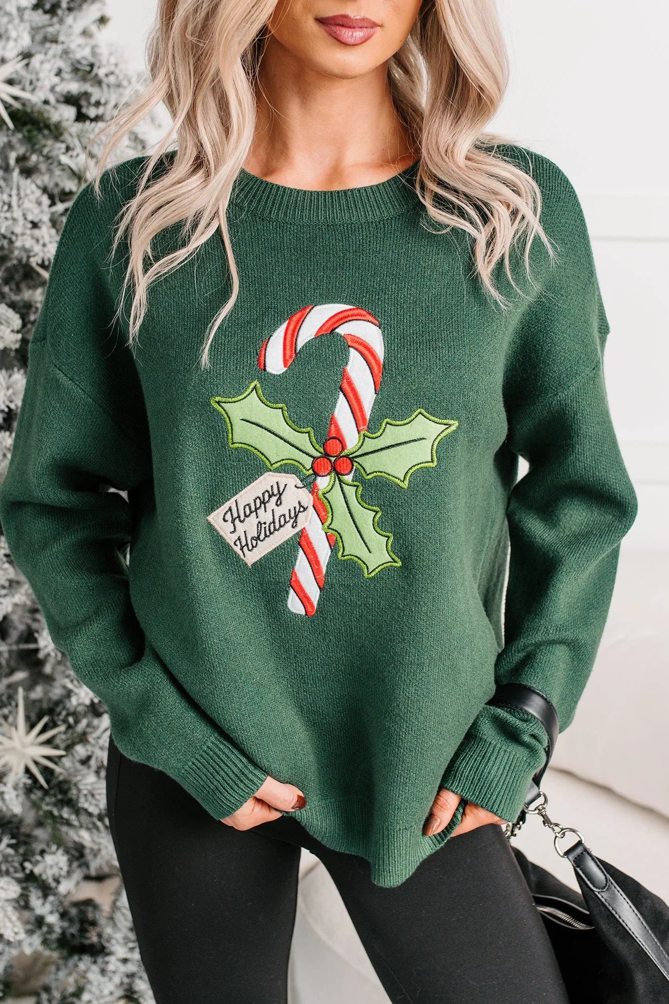 "Happy Holidays" Christmas Sweater (Hunter Green)
