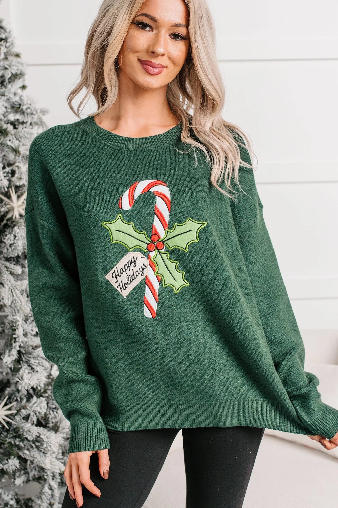"Happy Holidays" Christmas Sweater (Hunter Green)
