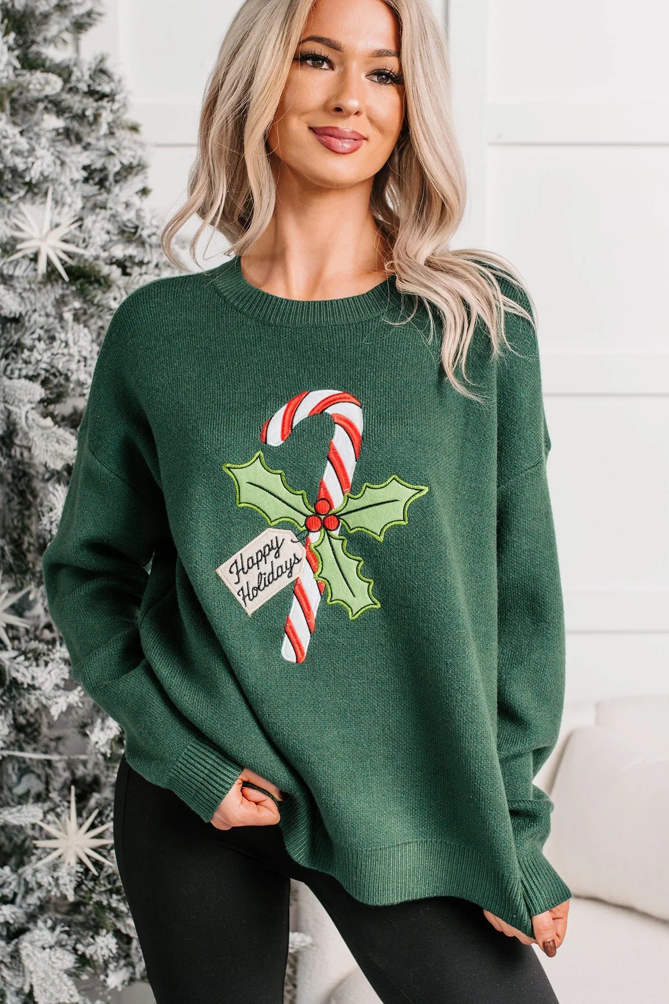 "Happy Holidays" Christmas Sweater (Hunter Green)