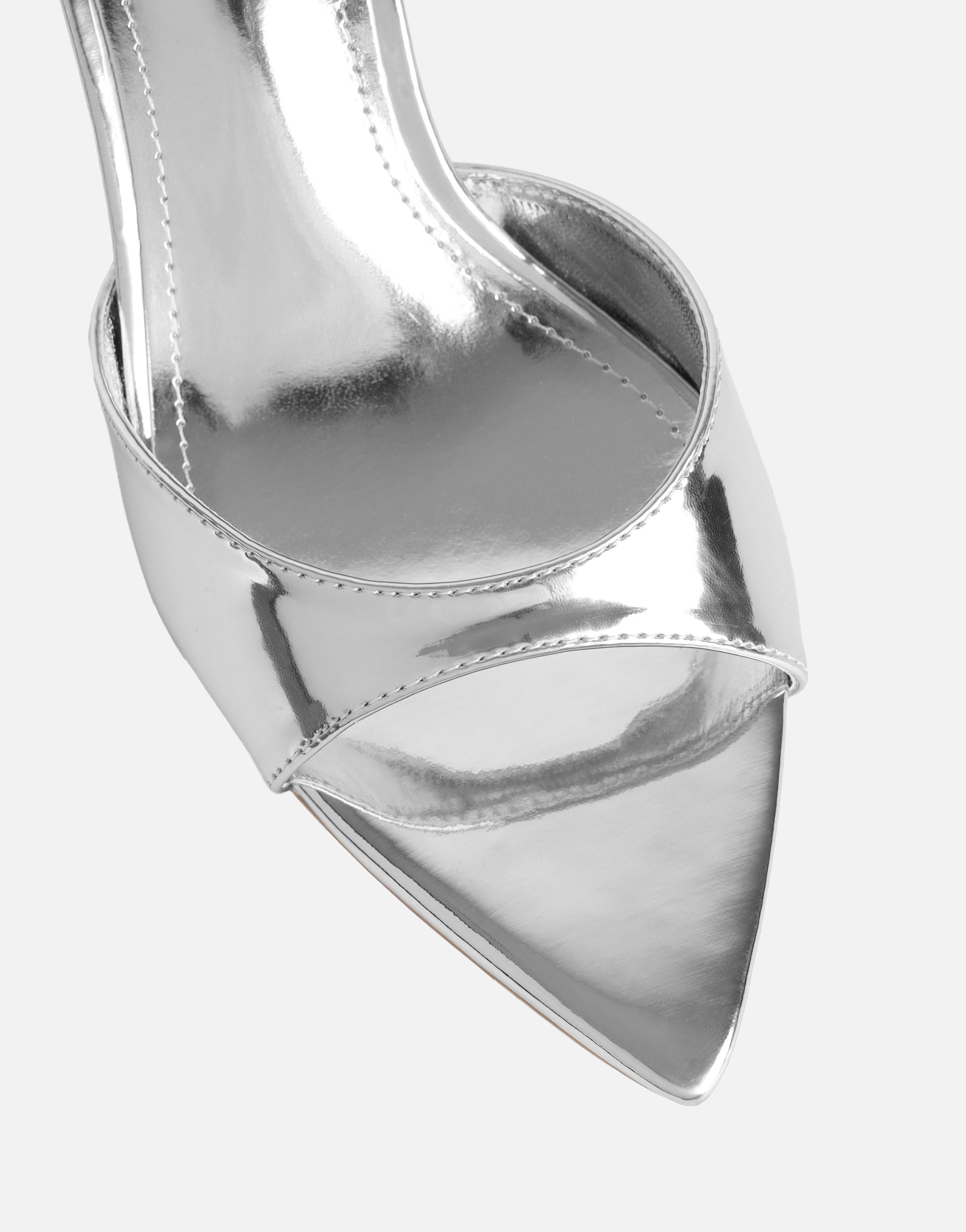 Jerez Silver Mirror Peep Toe Heeled Sandals