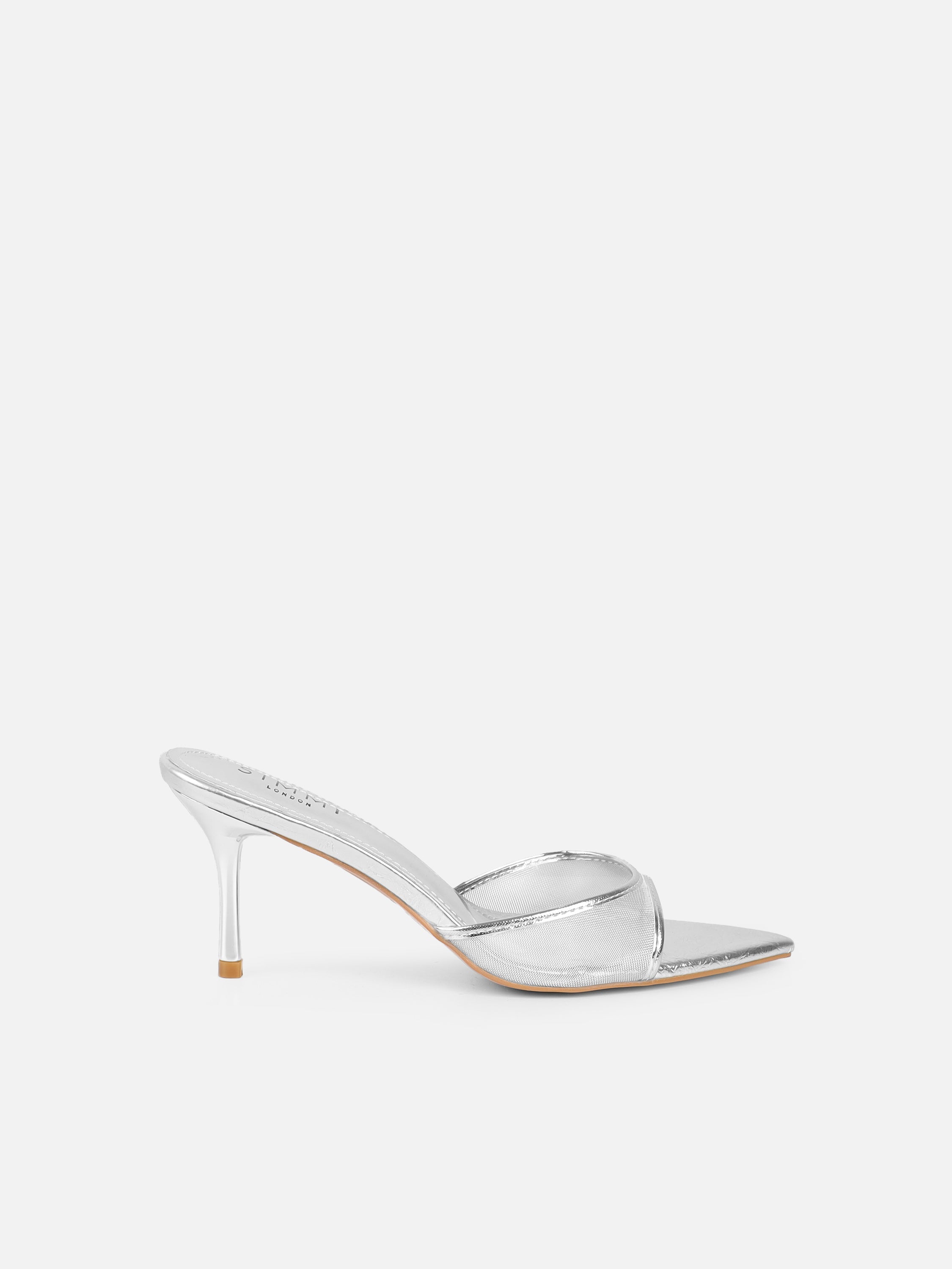 Lauri Silver Mesh Peep Toe Heeled Sandals