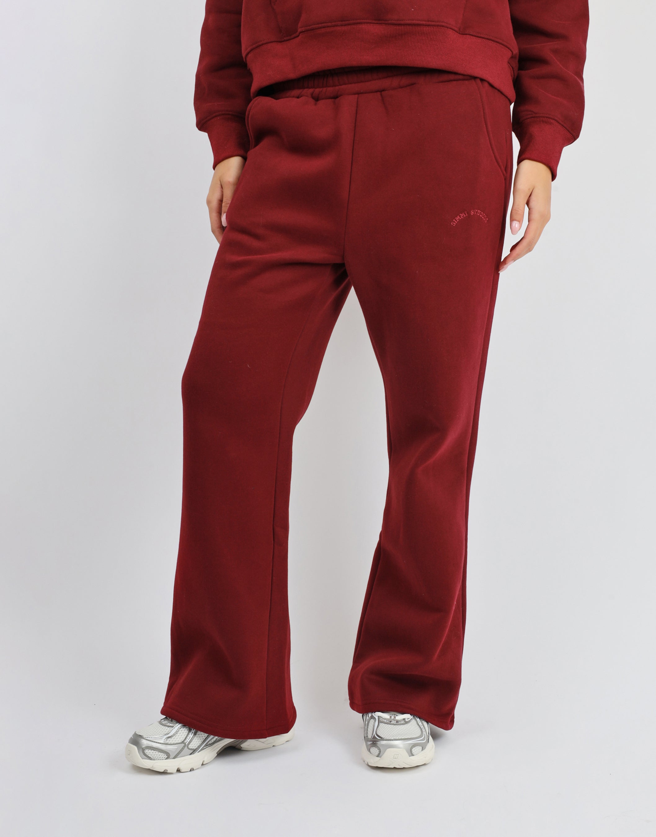 Colby Simmi Studios Varsity Flared Joggers in Cranberry