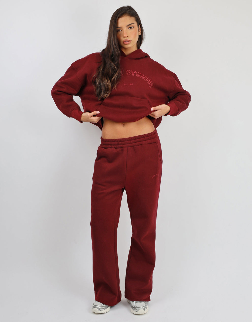 Colby Simmi Studios Varsity Flared Joggers in Cranberry