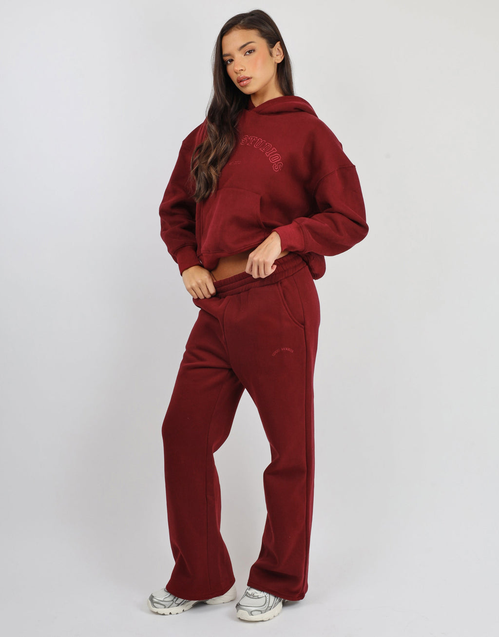 Colby Simmi Studios Varsity Flared Joggers in Cranberry