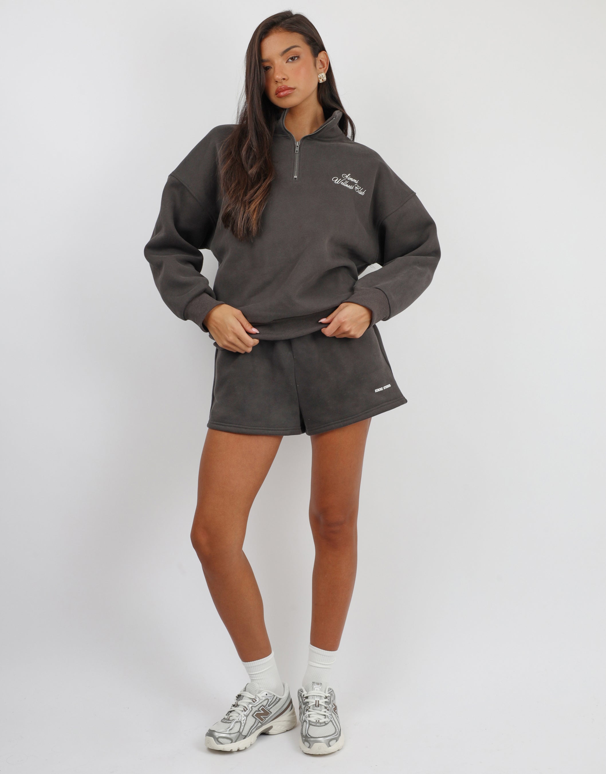 Ames Simmi Studios Half Zip Slogan Sweatshirt in Slate