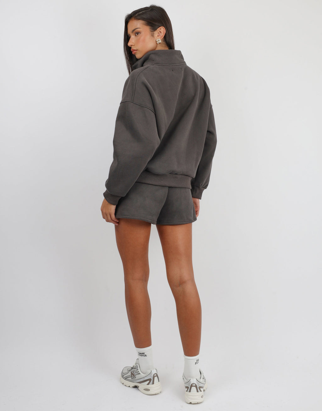 Ames Simmi Studios Half Zip Slogan Sweatshirt in Slate