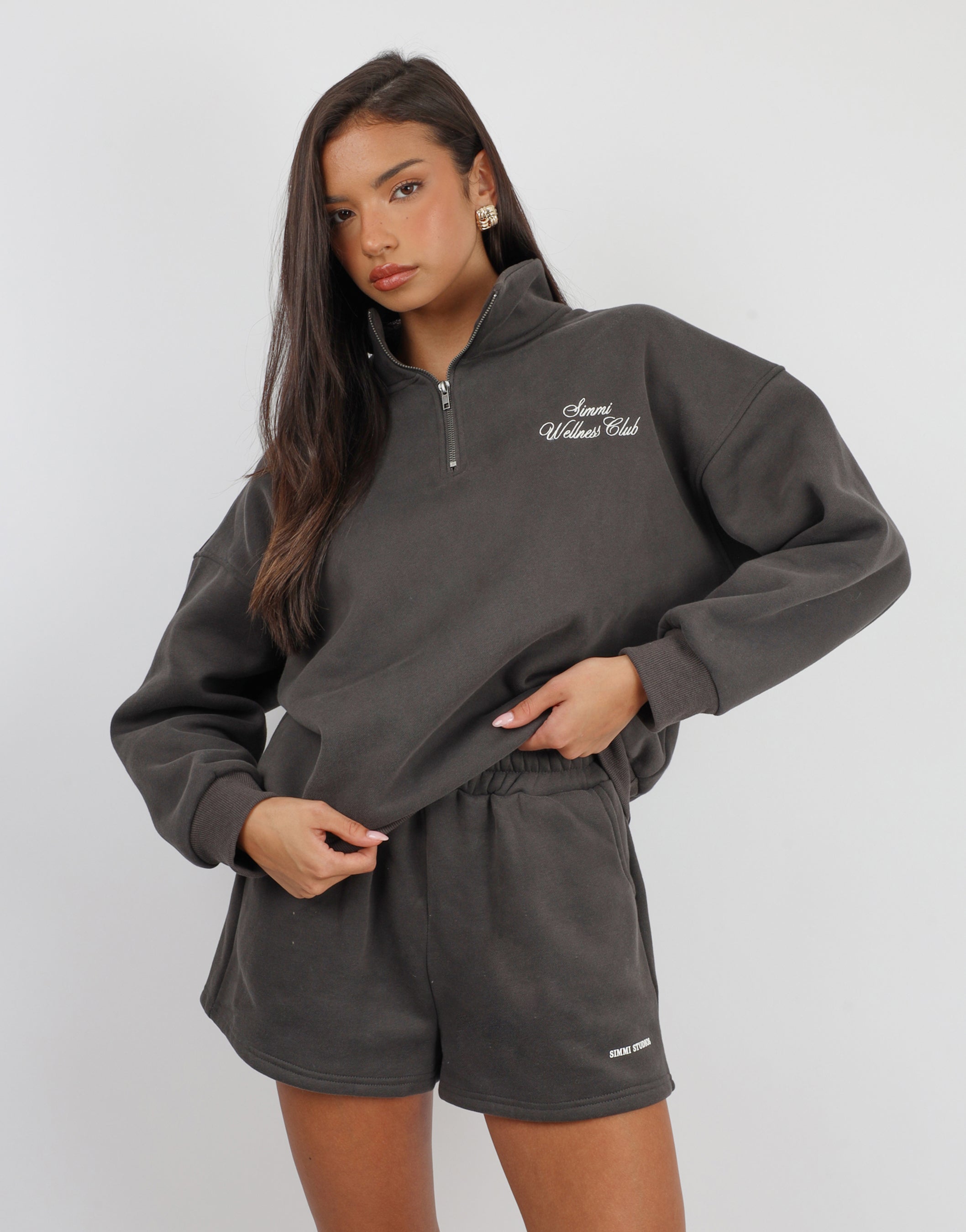 Ames Simmi Studios Half Zip Slogan Sweatshirt in Slate