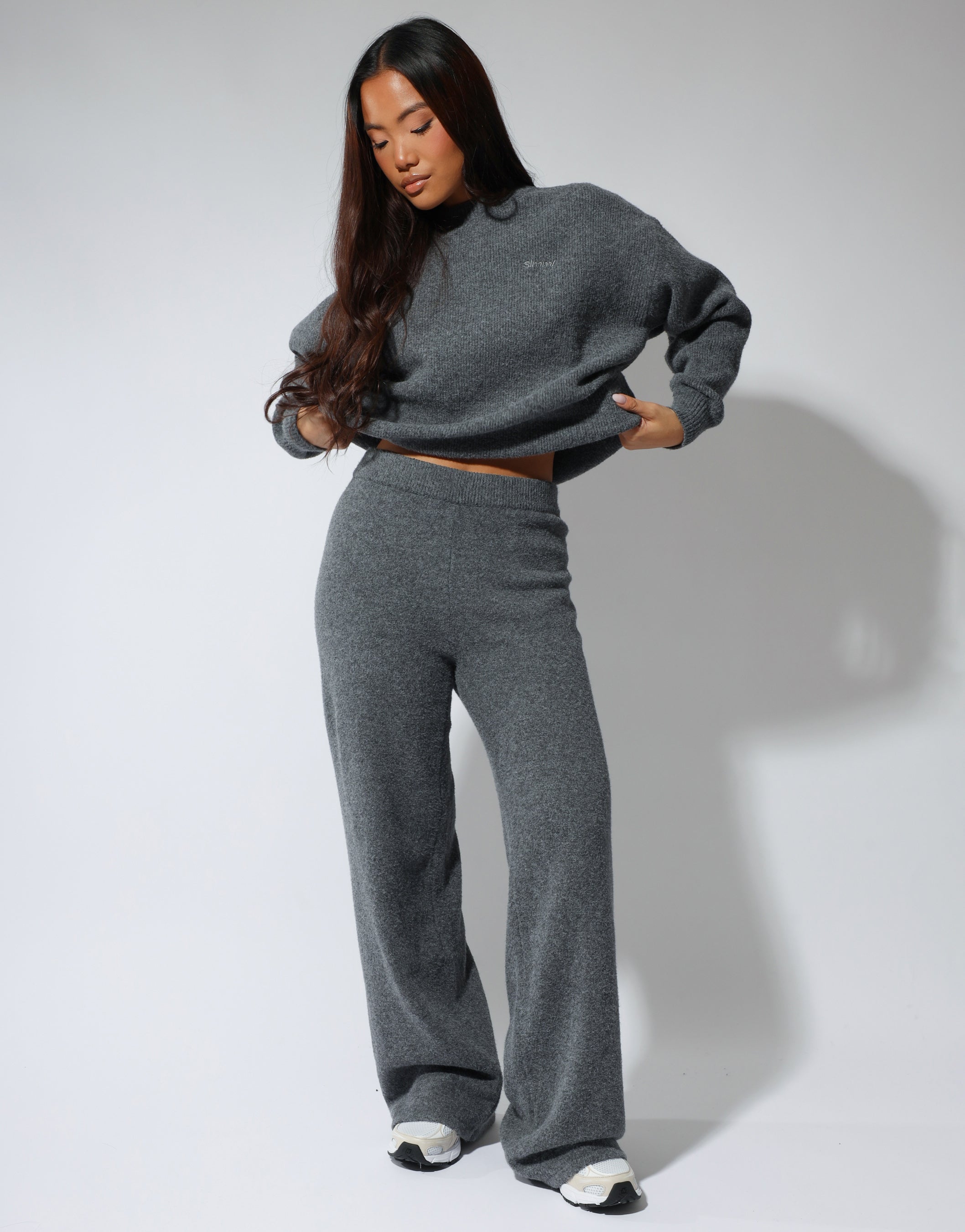 Eve Simmi studios soft touch wide leg trousers in dark grey