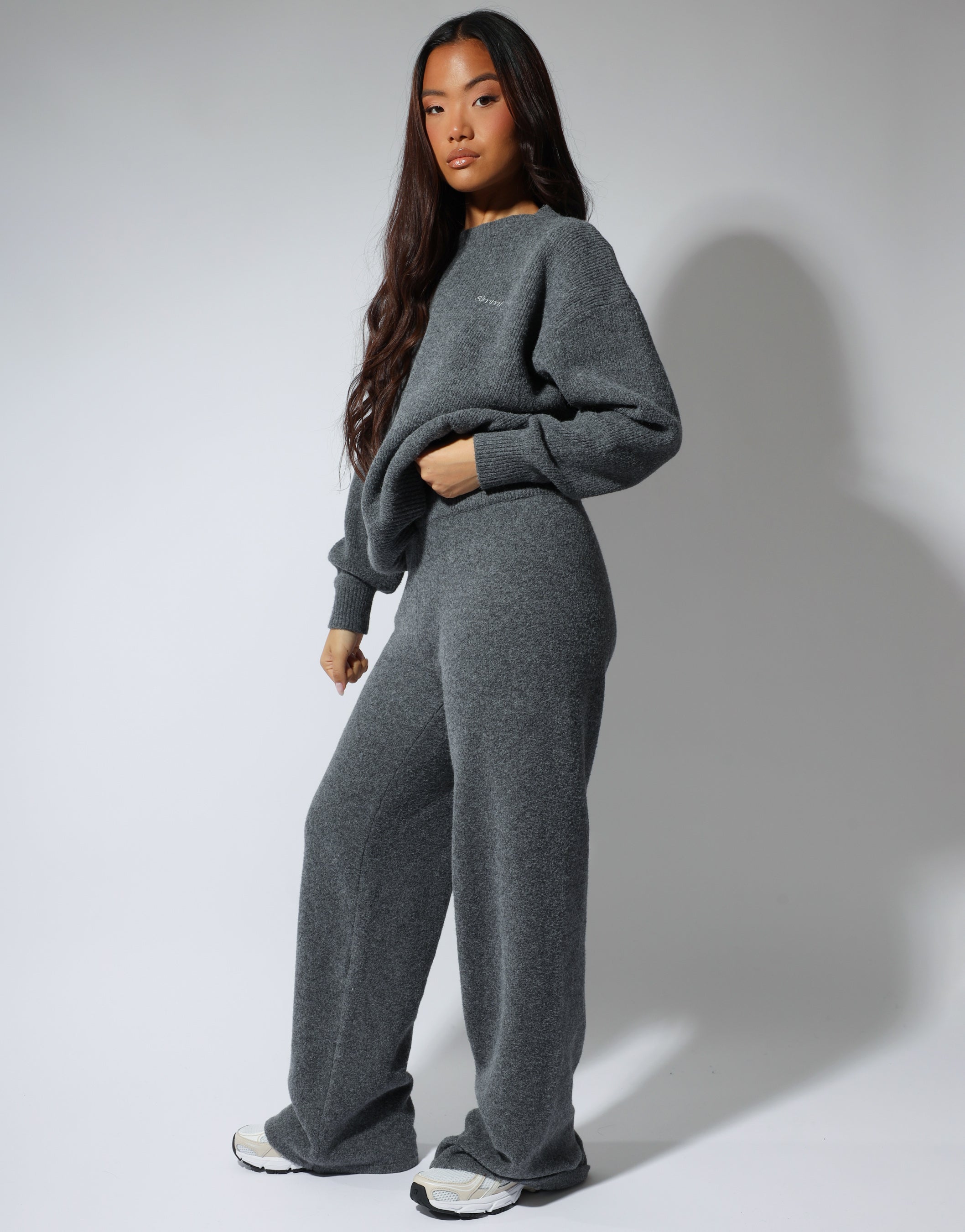 Eve Simmi studios soft touch wide leg trousers in dark grey