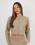 Ayla Simmi Studios Bomber Knit Jacket In Oatmeal