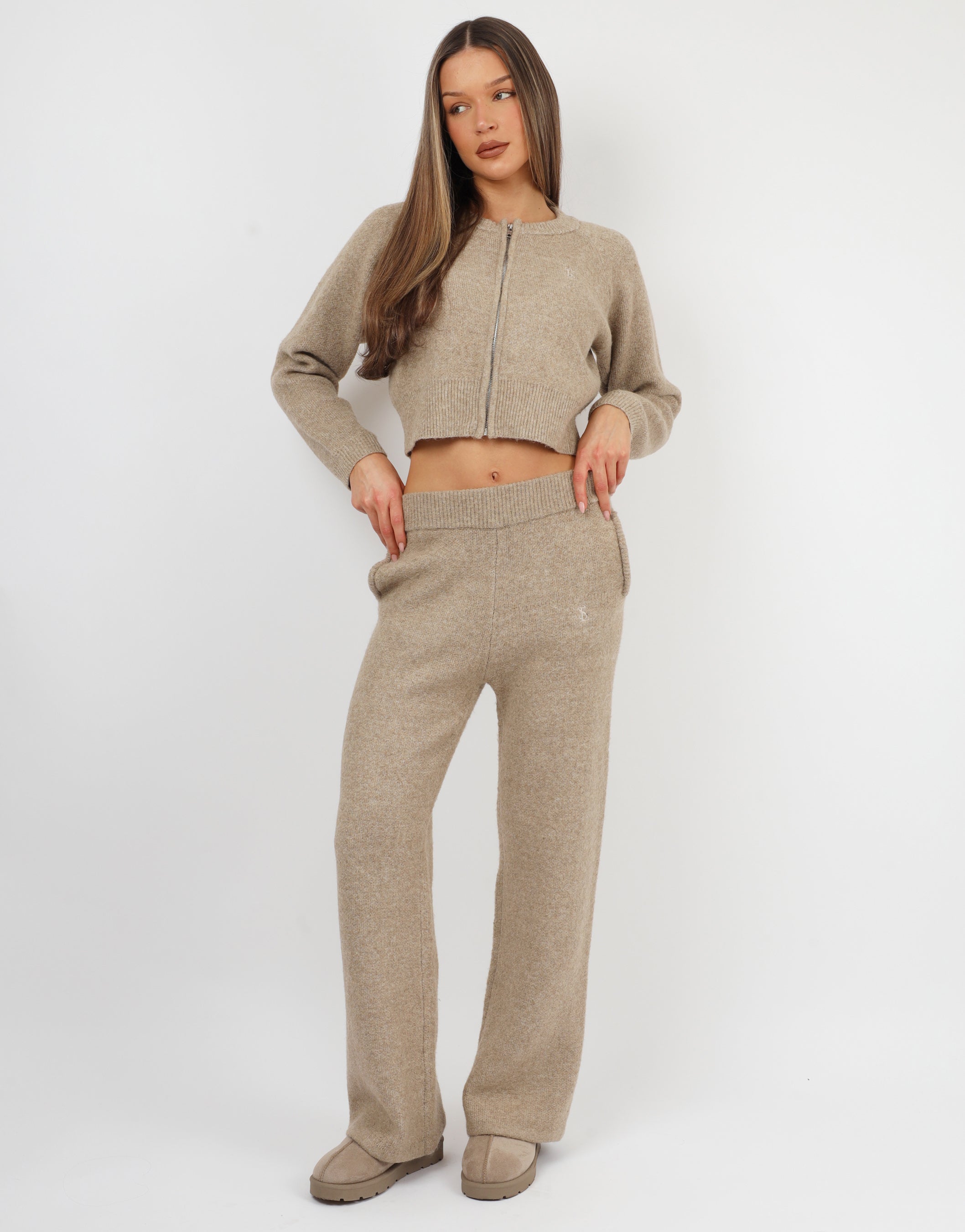 Caris Simmi Studios Knitted Trousers In Oatmeal