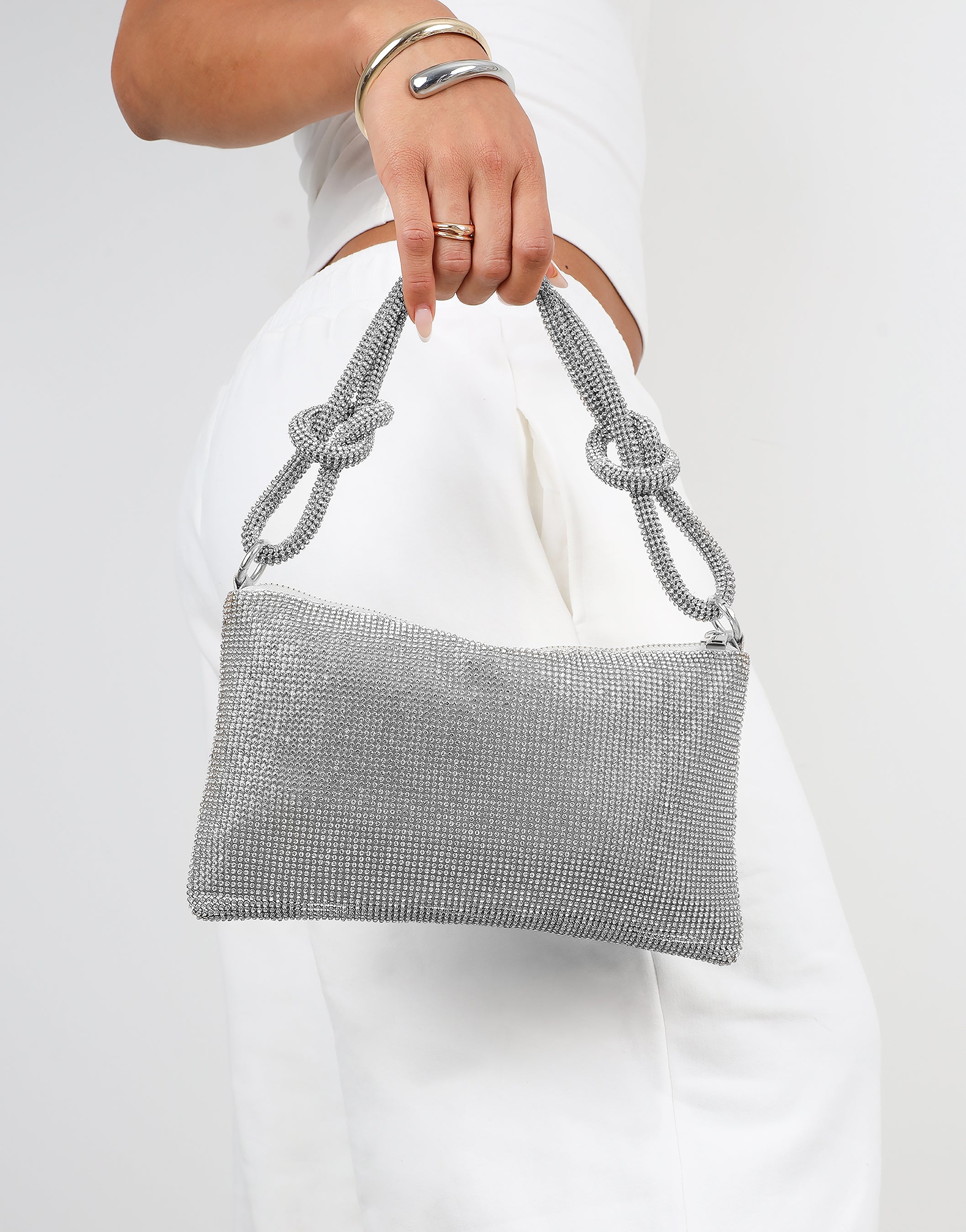 Talia Silver Diamante Shoulder Bag