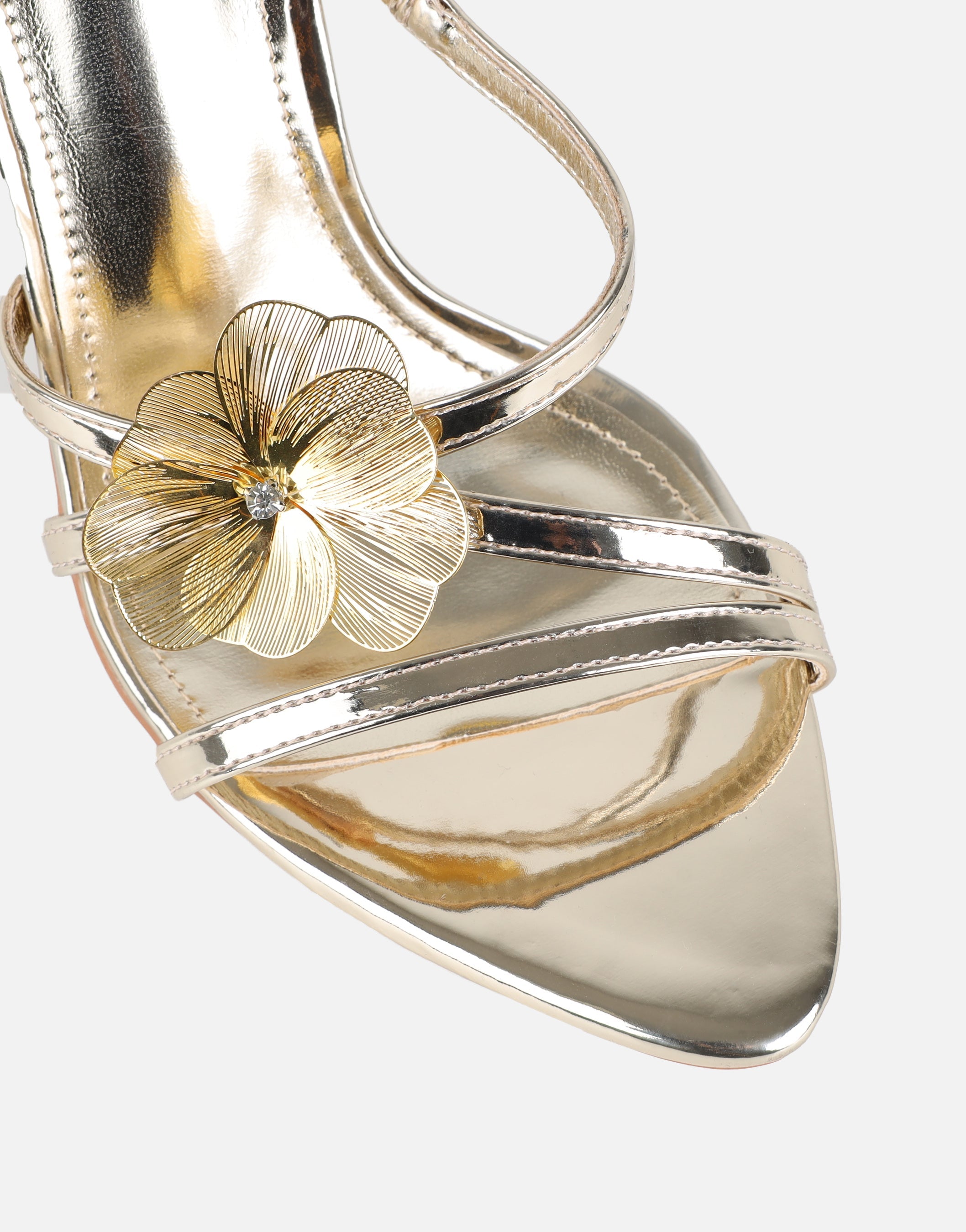 Tandy Gold Mirror Flower Detail Mules