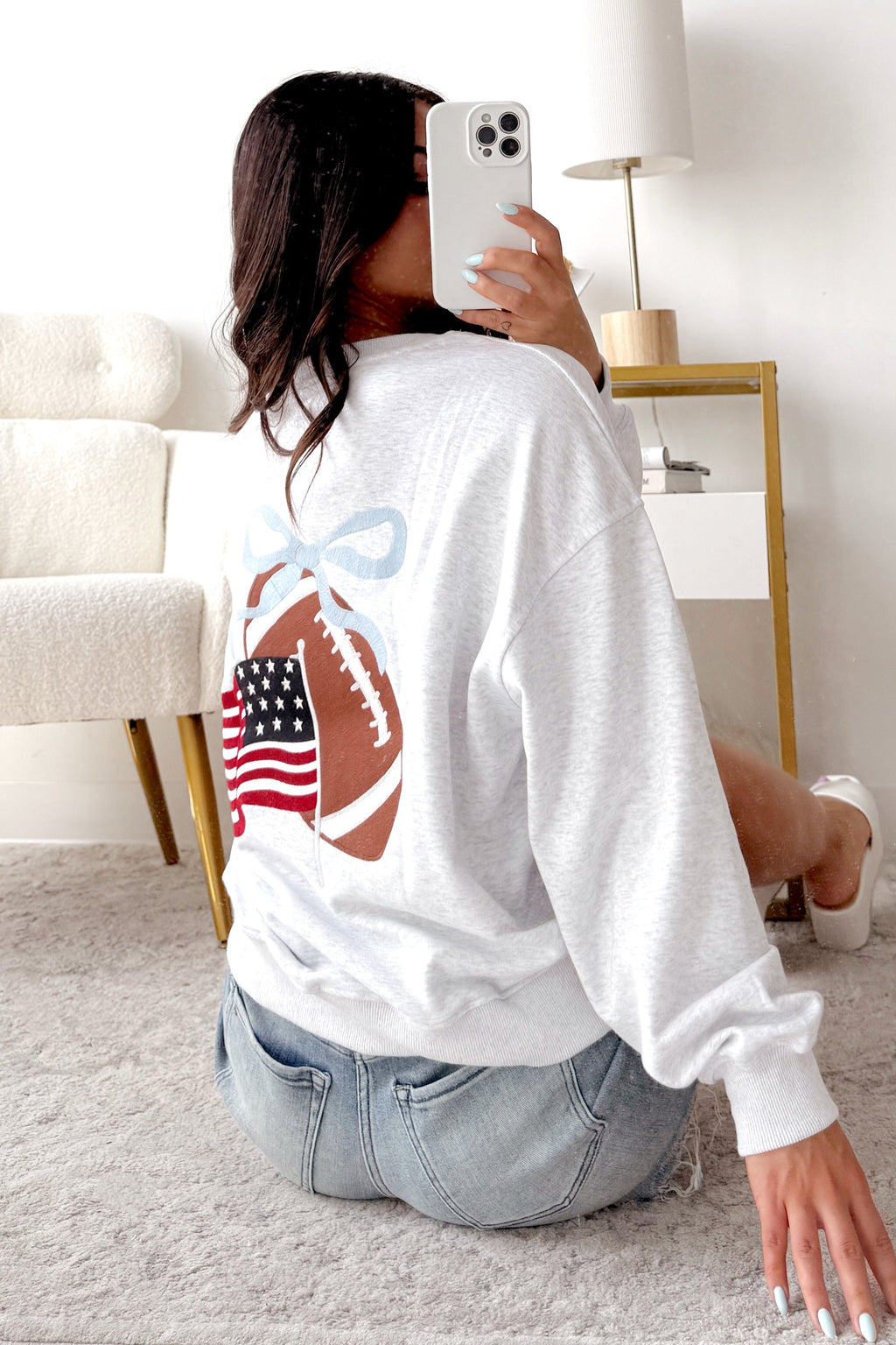 "Game Day" Embroidered Sweatshirt (Light Grey)