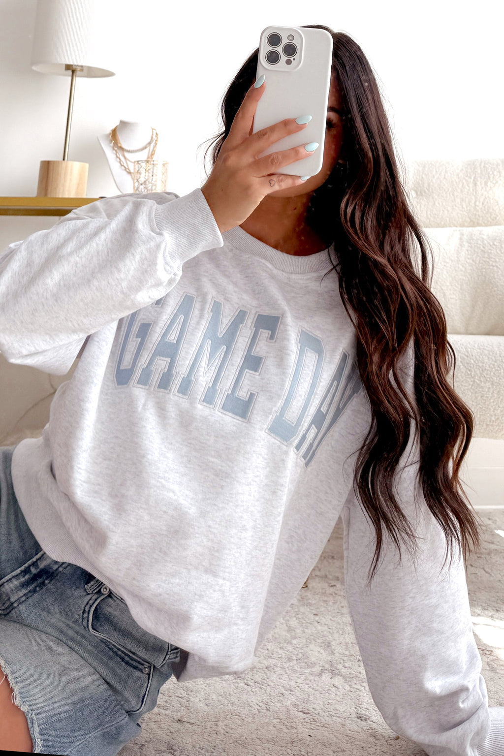 "Game Day" Embroidered Sweatshirt (Light Grey)