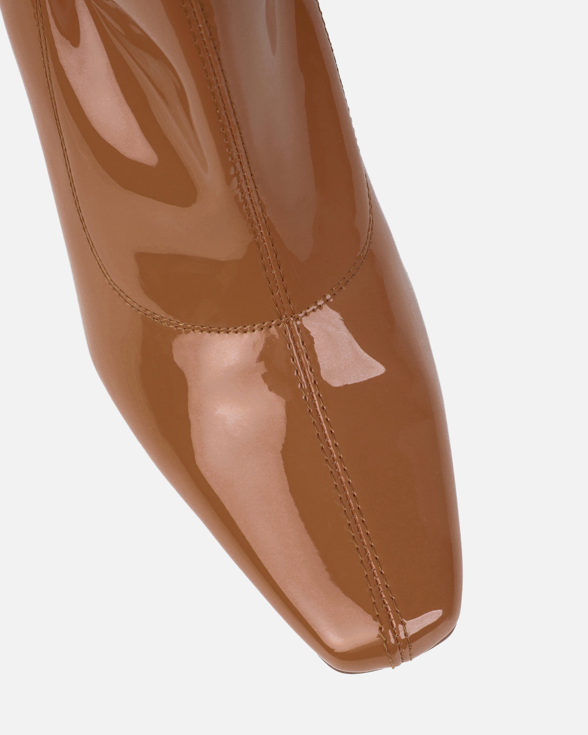 Abel Caramel Patent Wedge Heeled Ankle Boots