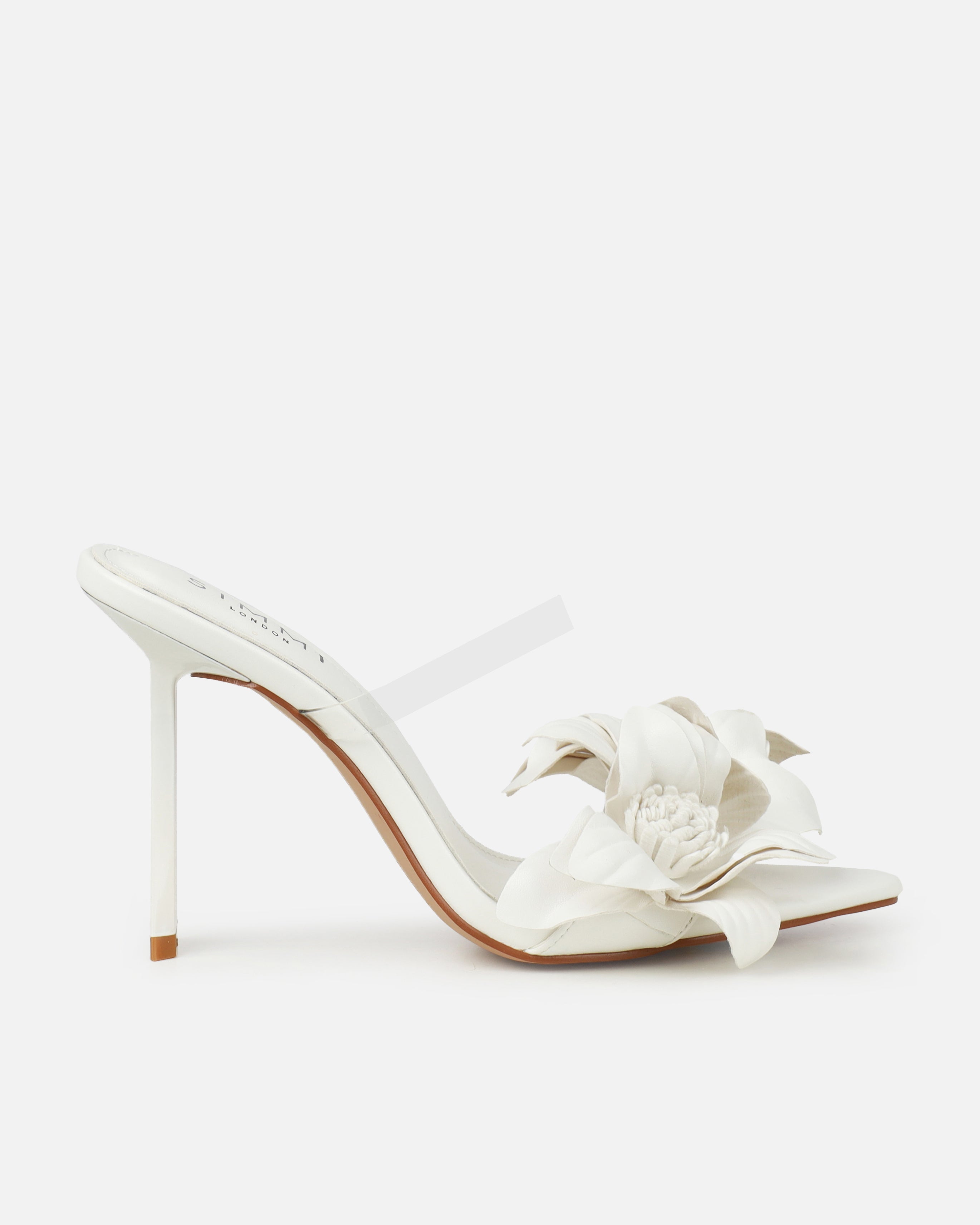 Acacia White Clear Flower Mules