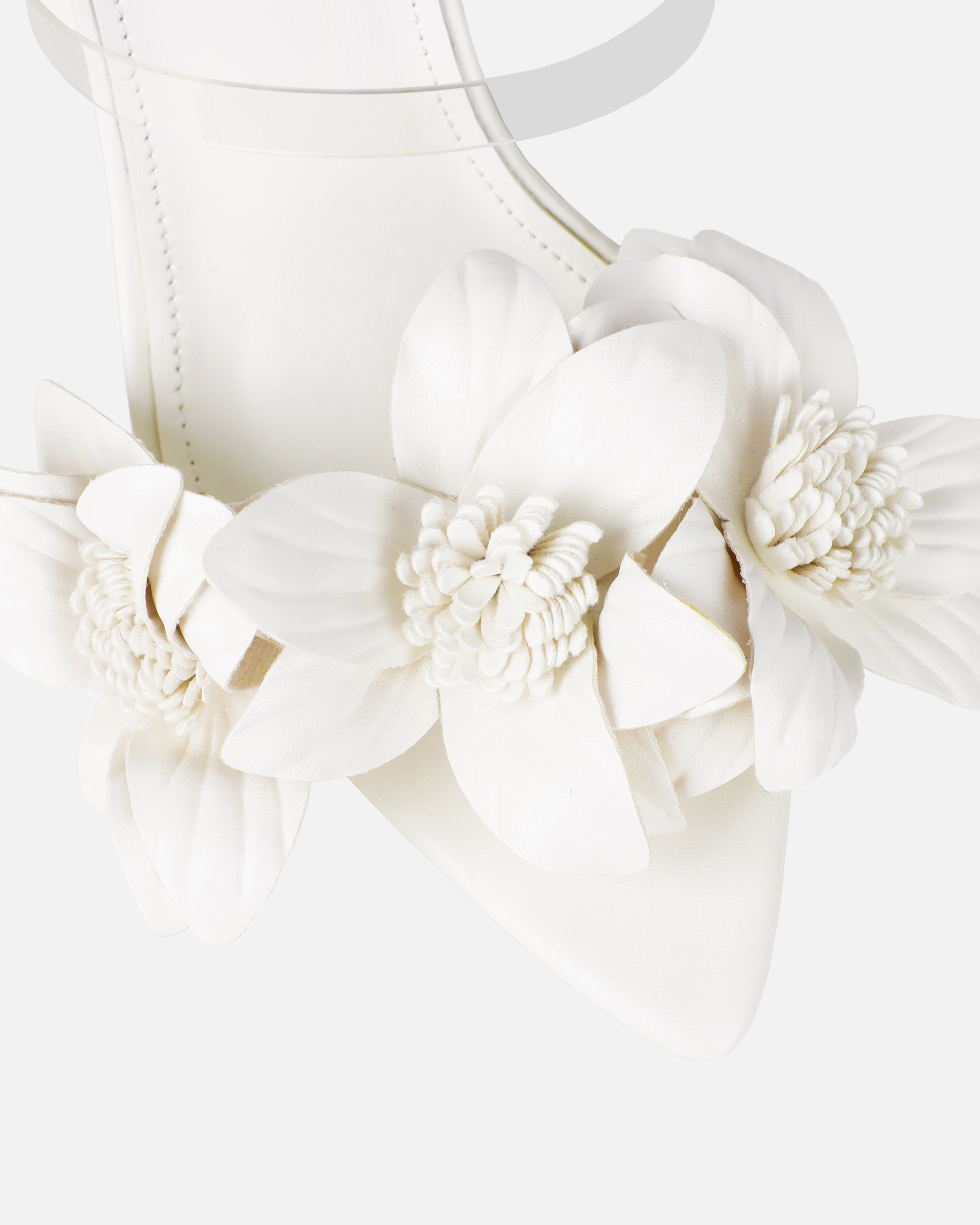 Acacia White Clear Flower Mules
