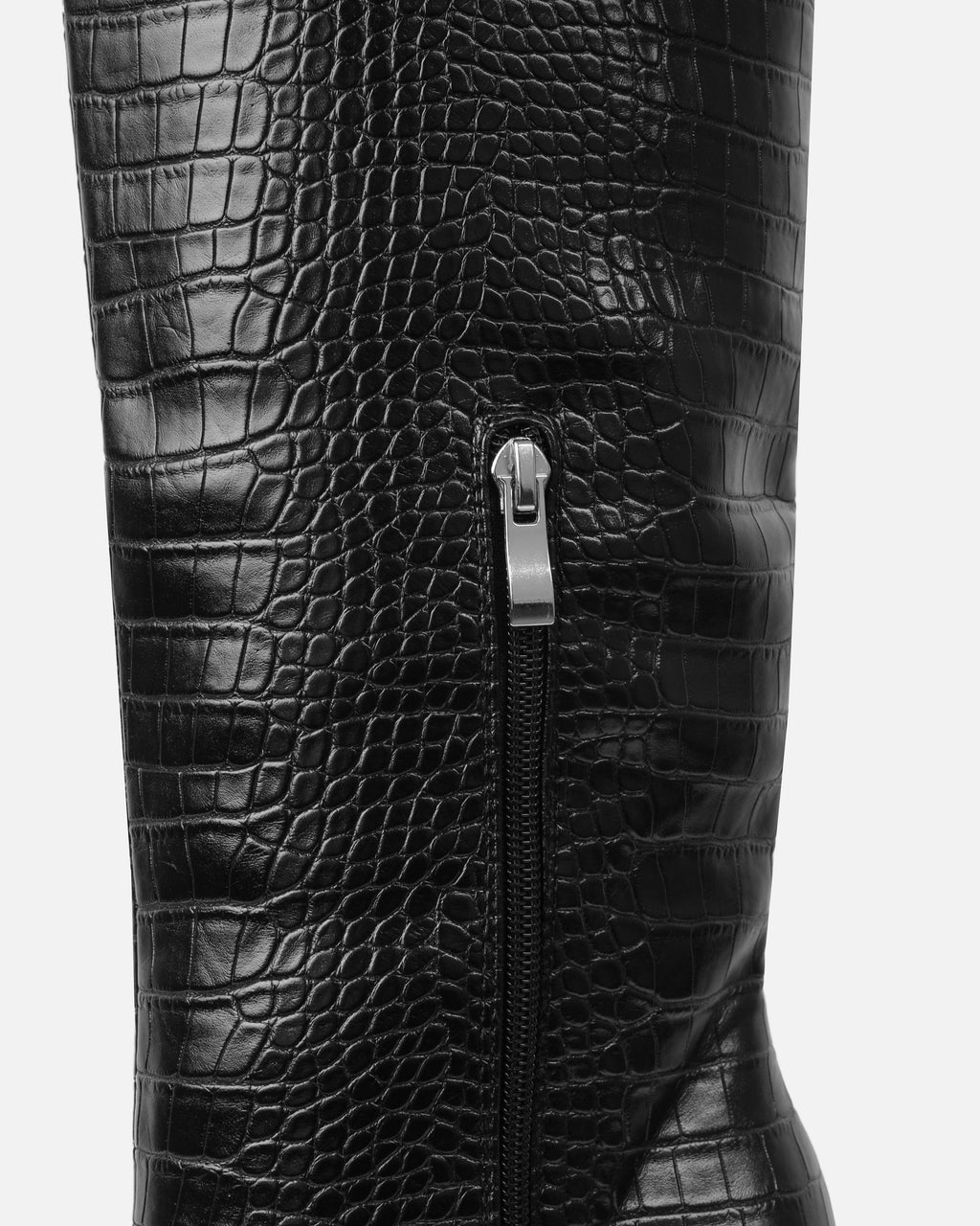 Adler Black Faux Croc Wedge Knee High Boots