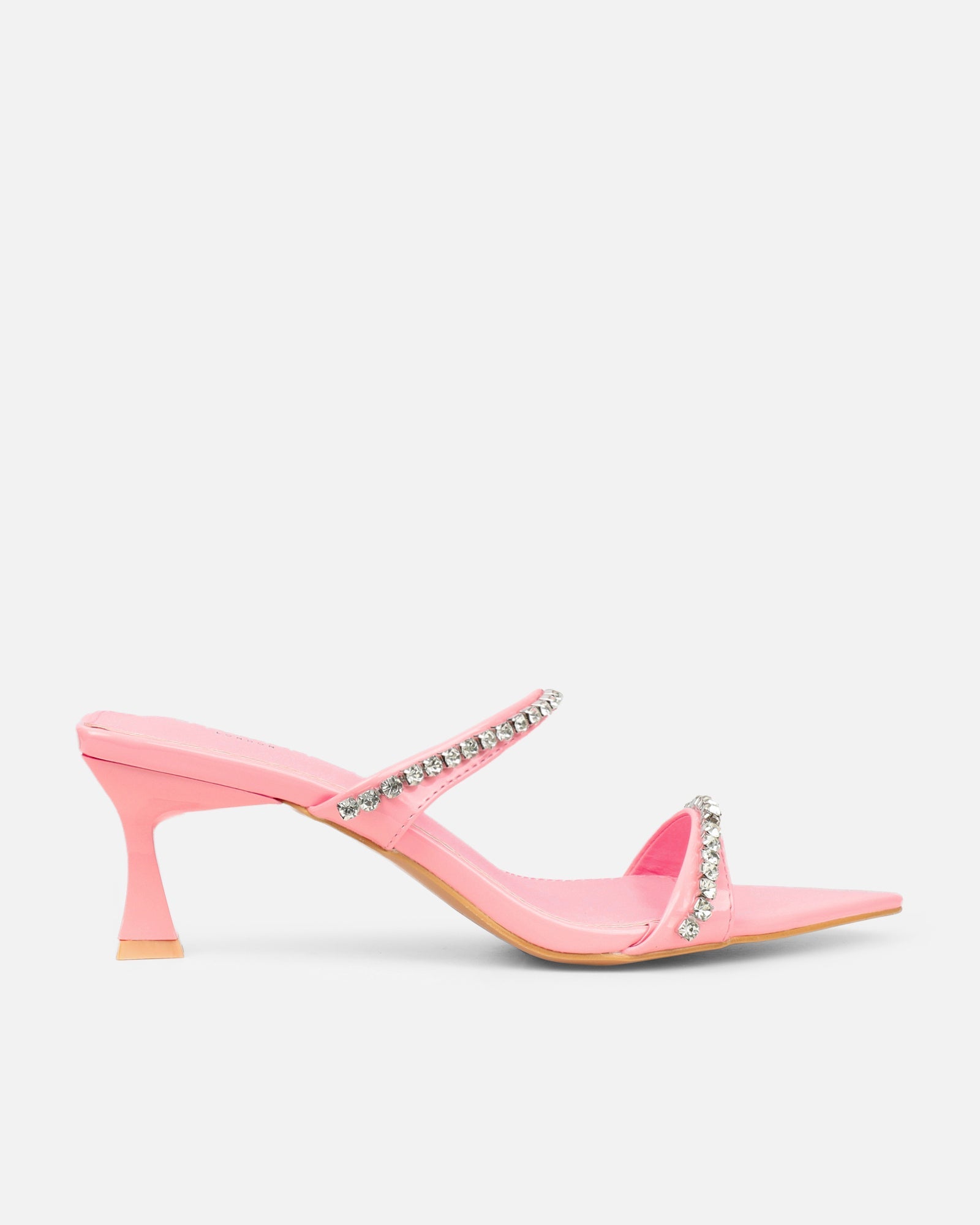 Adrienne Pink Patent Diamante Low Heeled Sandals