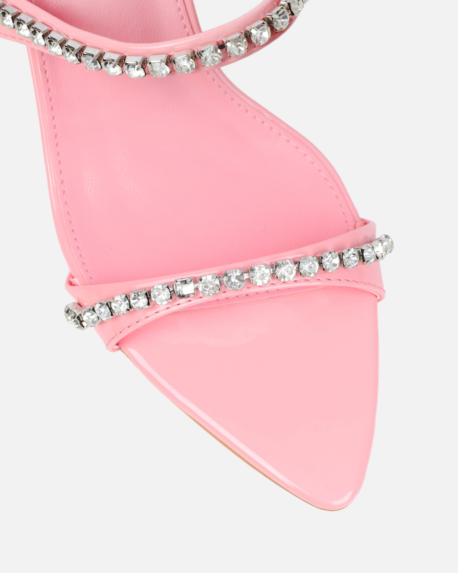 Adrienne Pink Patent Diamante Low Heeled Sandals