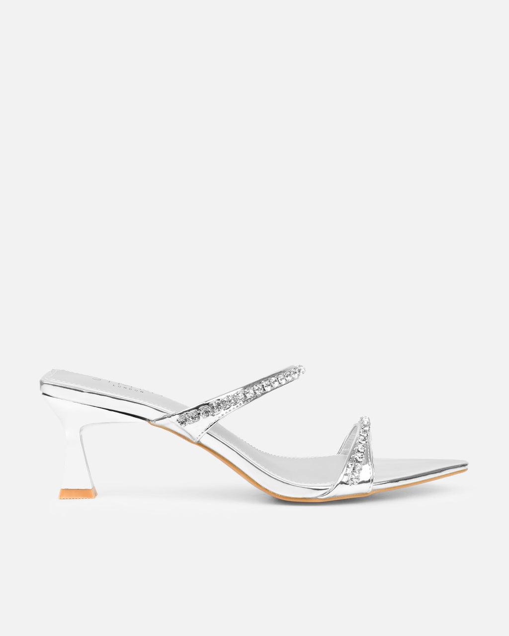 Adrienne Silver Mirror Diamante Low Heeled Sandals