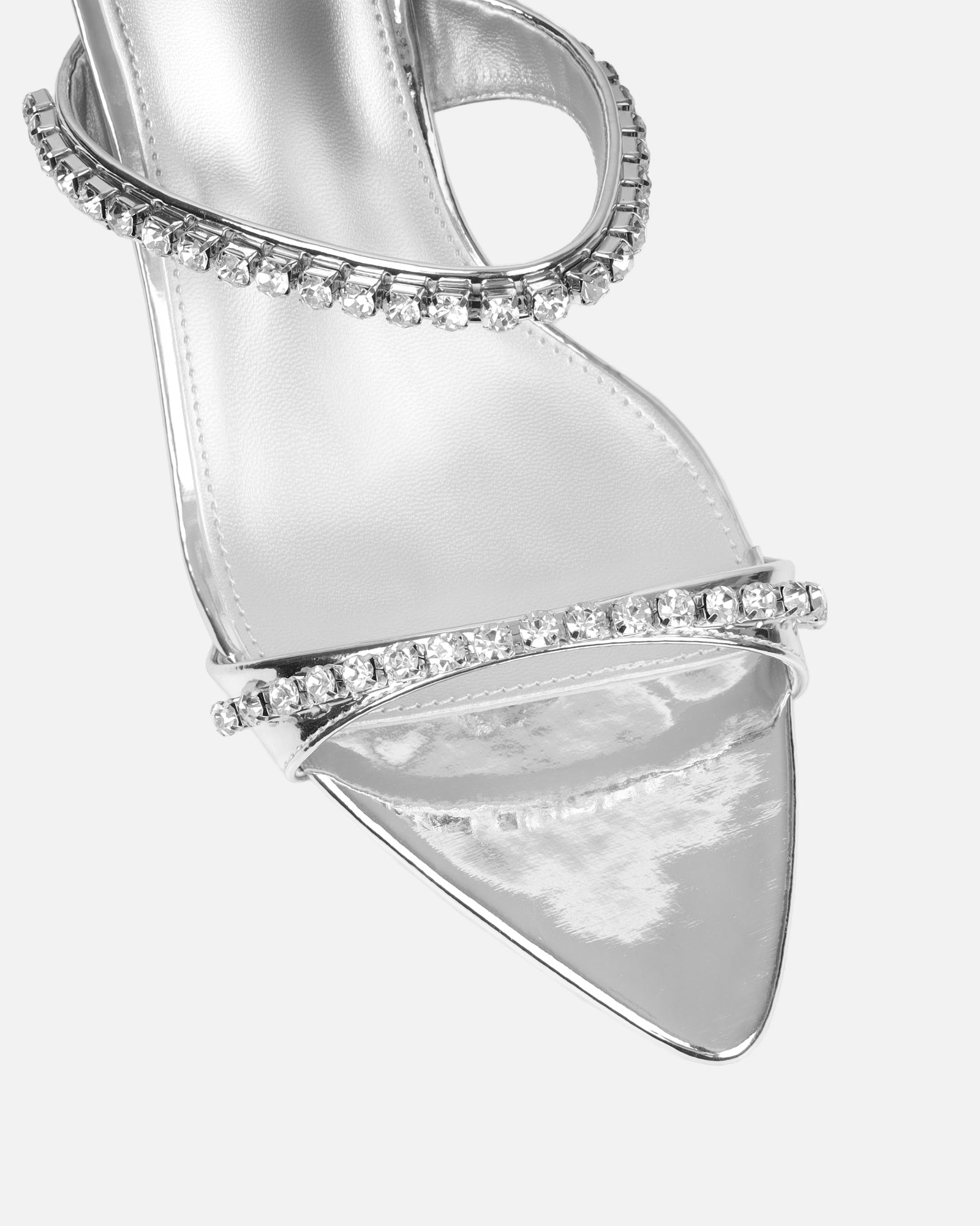 Adrienne Silver Mirror Diamante Low Heeled Sandals