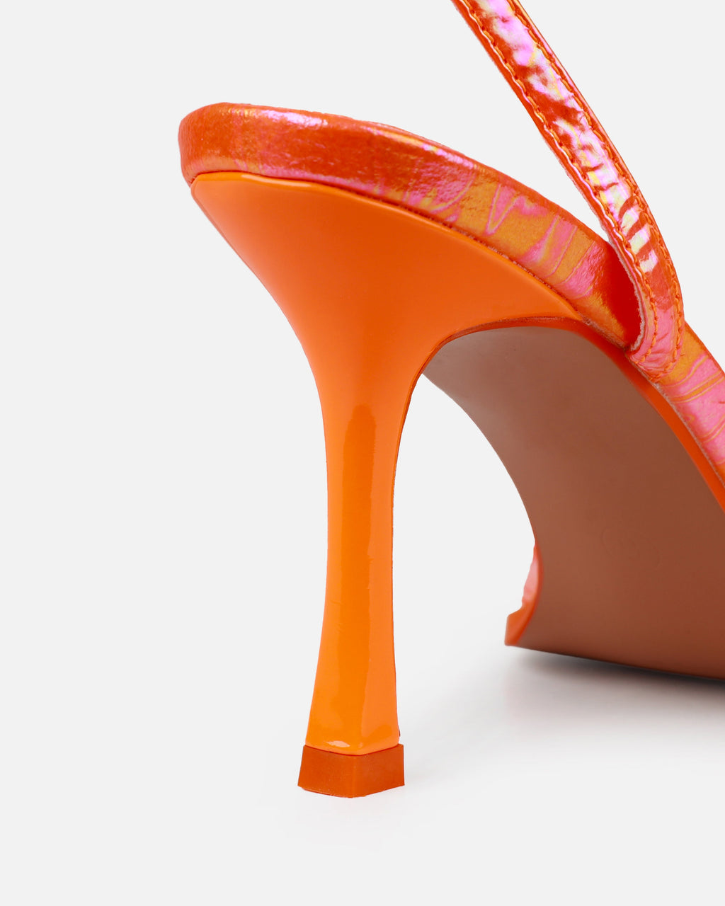 Aeros Orange Square Toe Strappy Stiletto Mid Heels