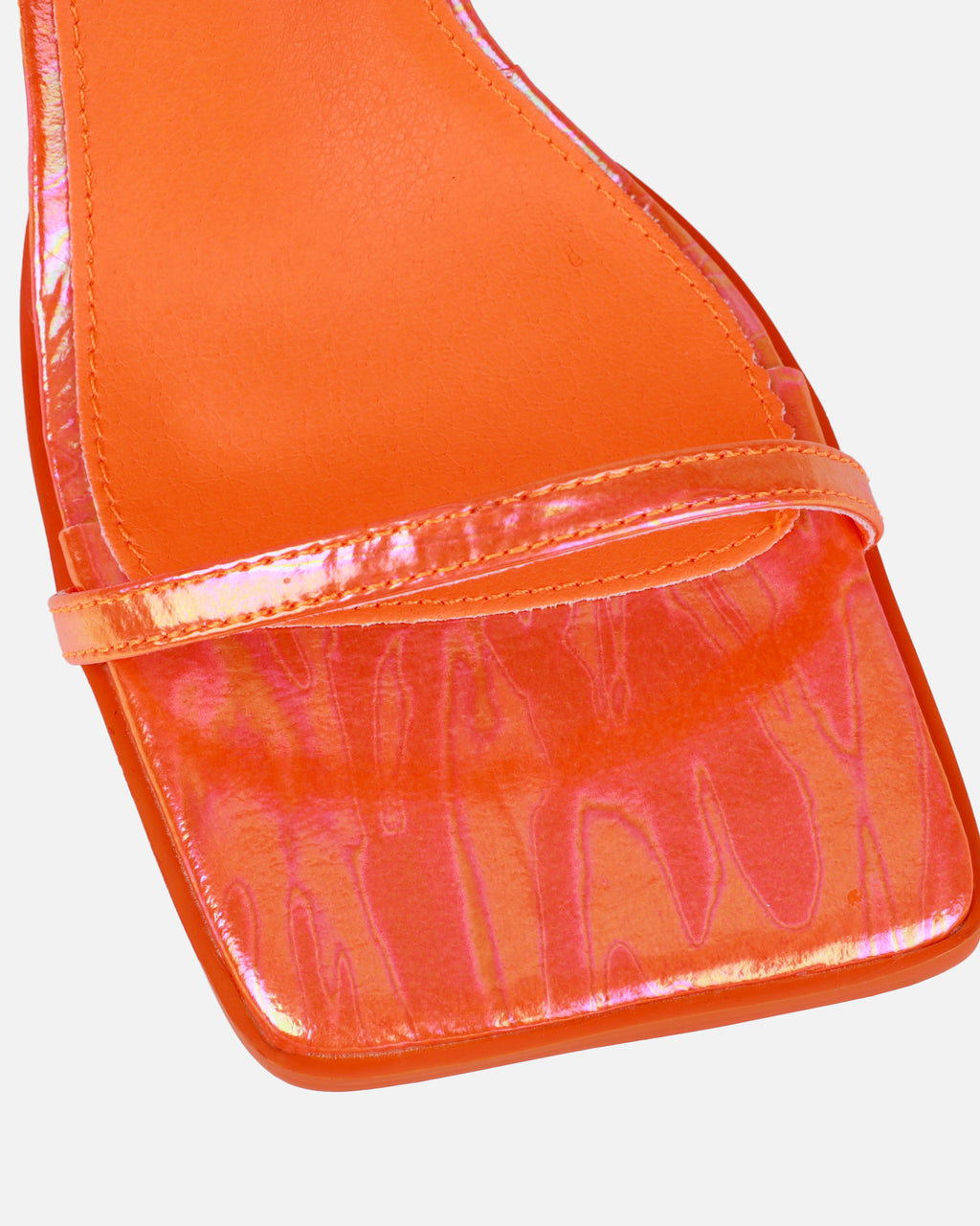 Aeros Orange Square Toe Strappy Stiletto Mid Heels