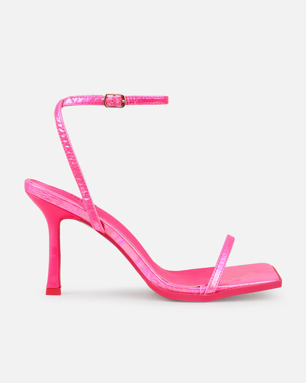 Aeros Pink Square Toe Strappy Stiletto Mid Heels