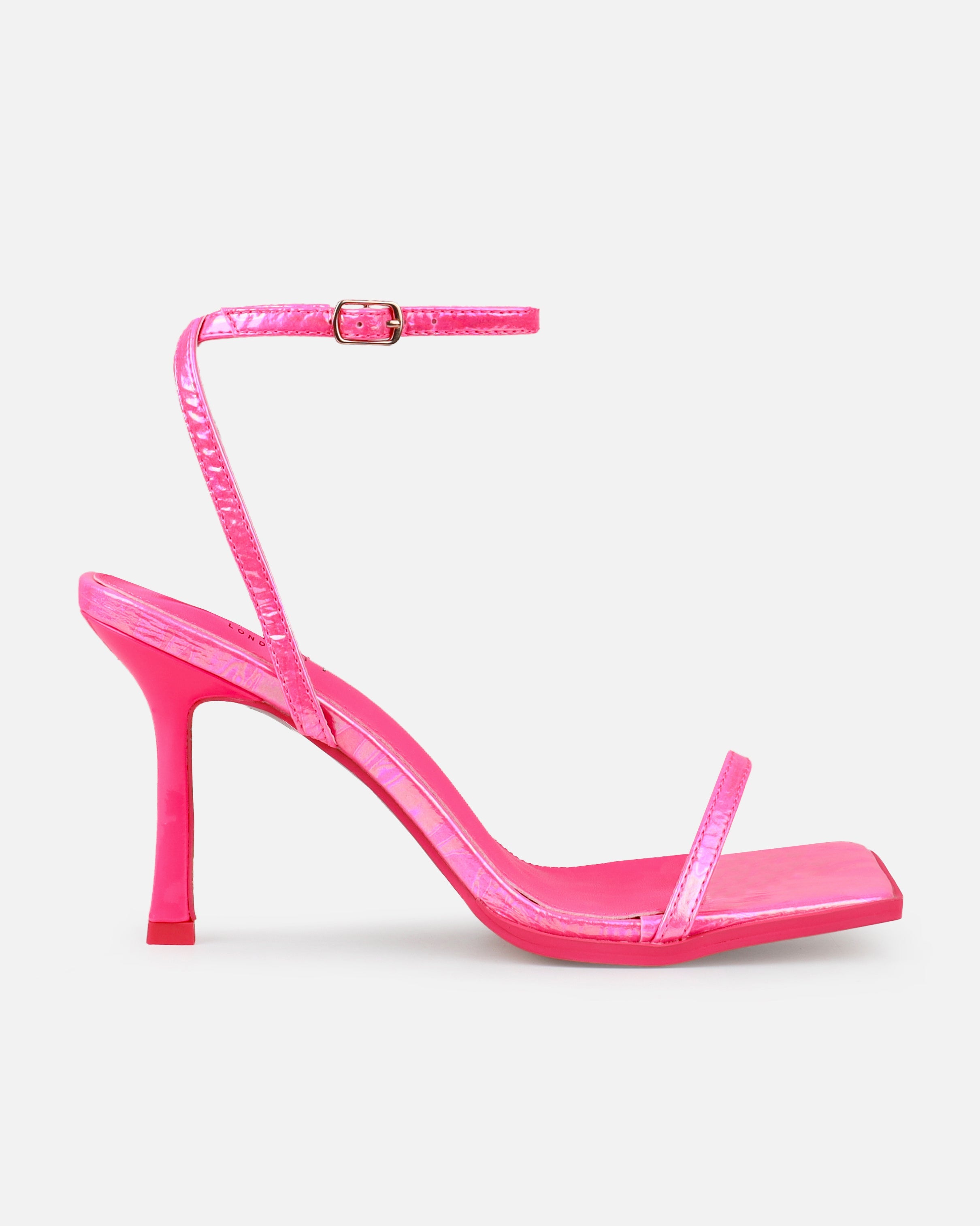 Aeros Pink Square Toe Strappy Stiletto Mid Heels