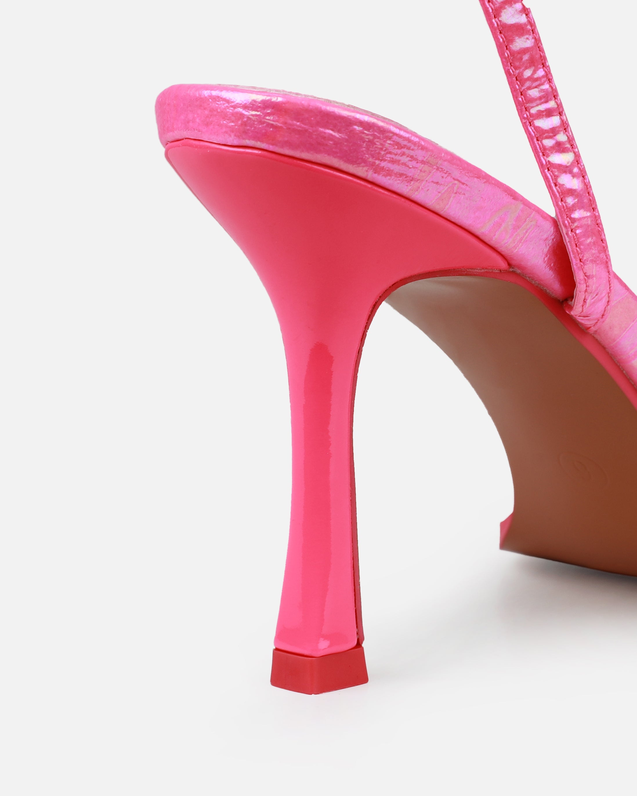 Aeros Pink Square Toe Strappy Stiletto Mid Heels